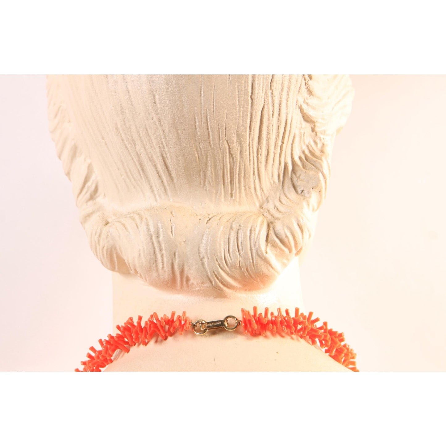 1960s 1970s Orange Pink Faux Coral Plastic Beaded Necklace by Hong Kong