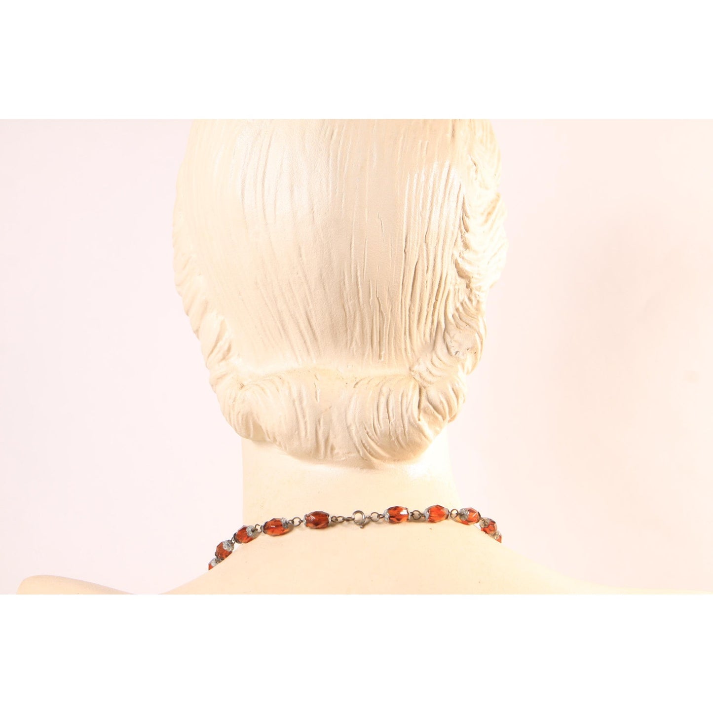 1940s 1950s Brass Tone Amber Glass Beaded Faceted Necklace
