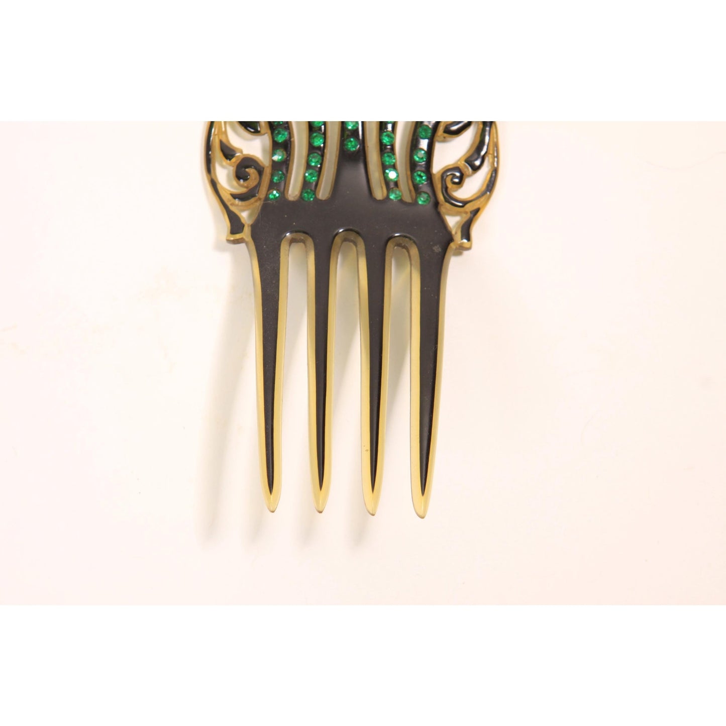 1920s 1930s Black and Blue Rhinestone Fan Art Deco Hair Comb