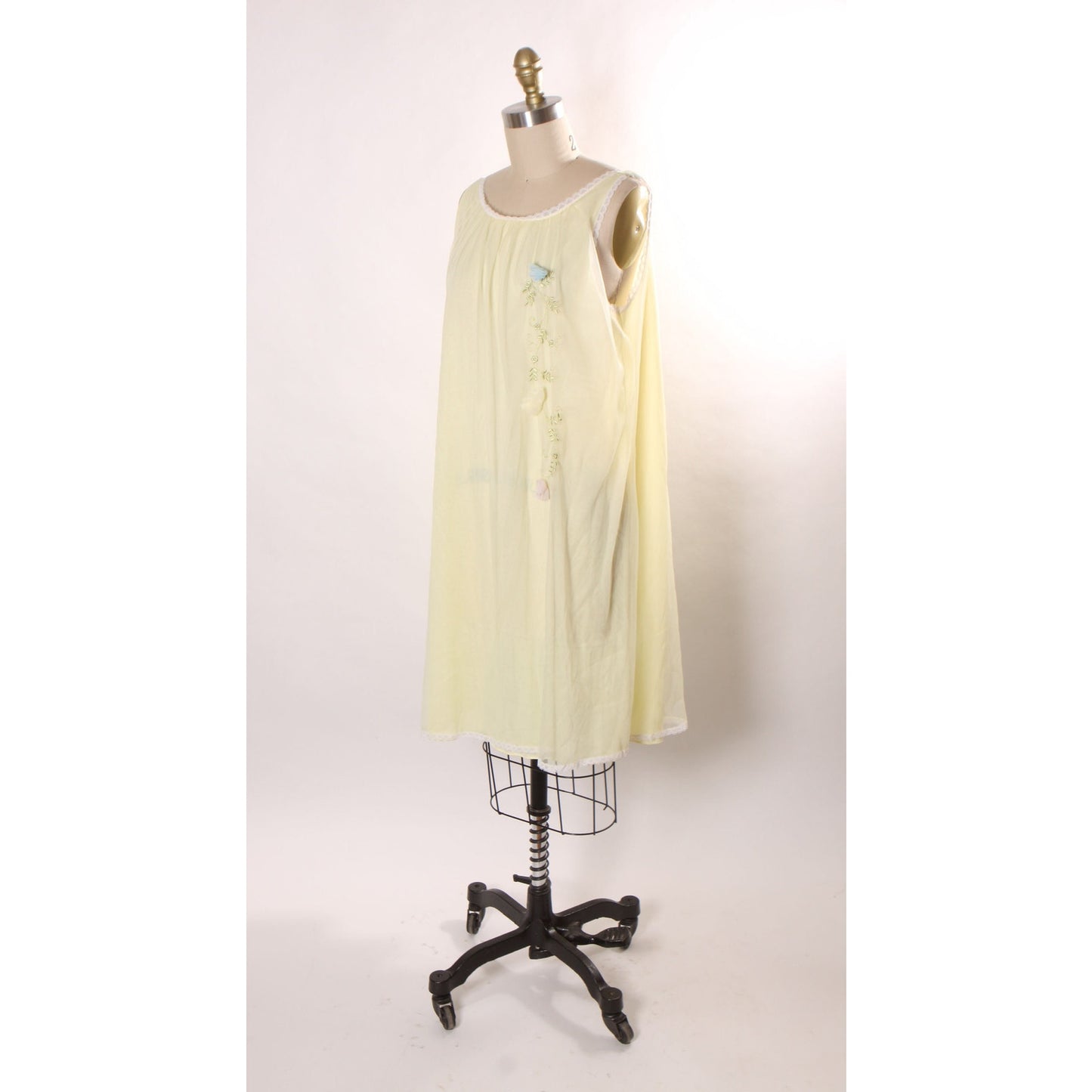 1950s 1960s Yellow, Green and Blue 3D Flower Floral Nylon Lingerie Night Gown by Nan Flower -L