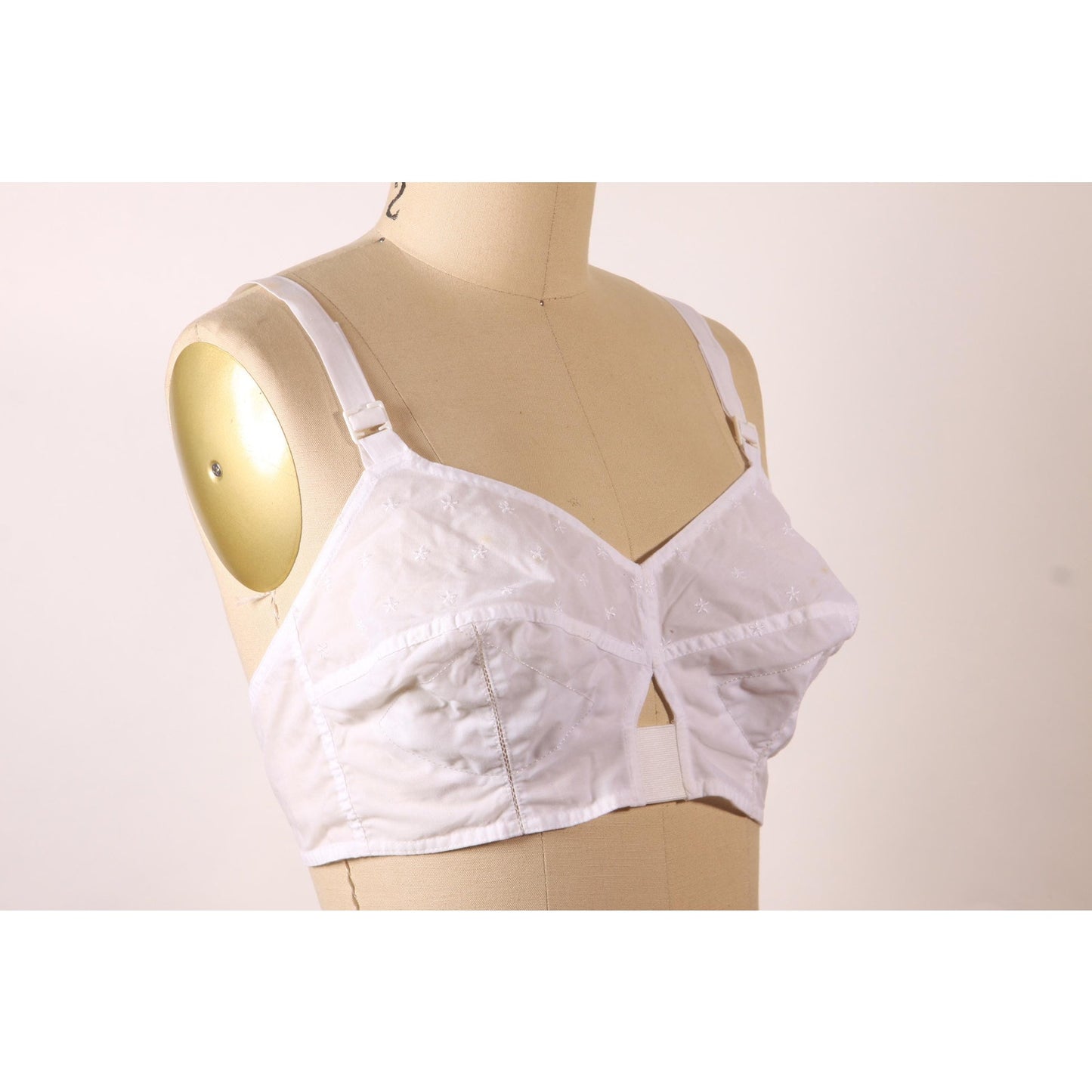 1970s Does 1950s White Floral Embroidery Open Bust Pin Up Style Bra by Gelmart-38B