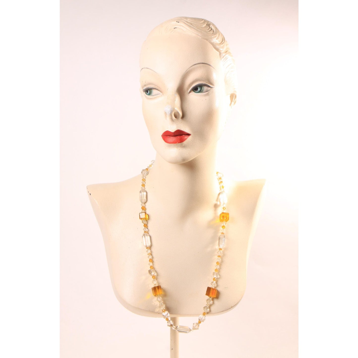 Vintage Clear Glass and Yellow Square and Faceted Beaded Necklace by Made in Czechoslovakia