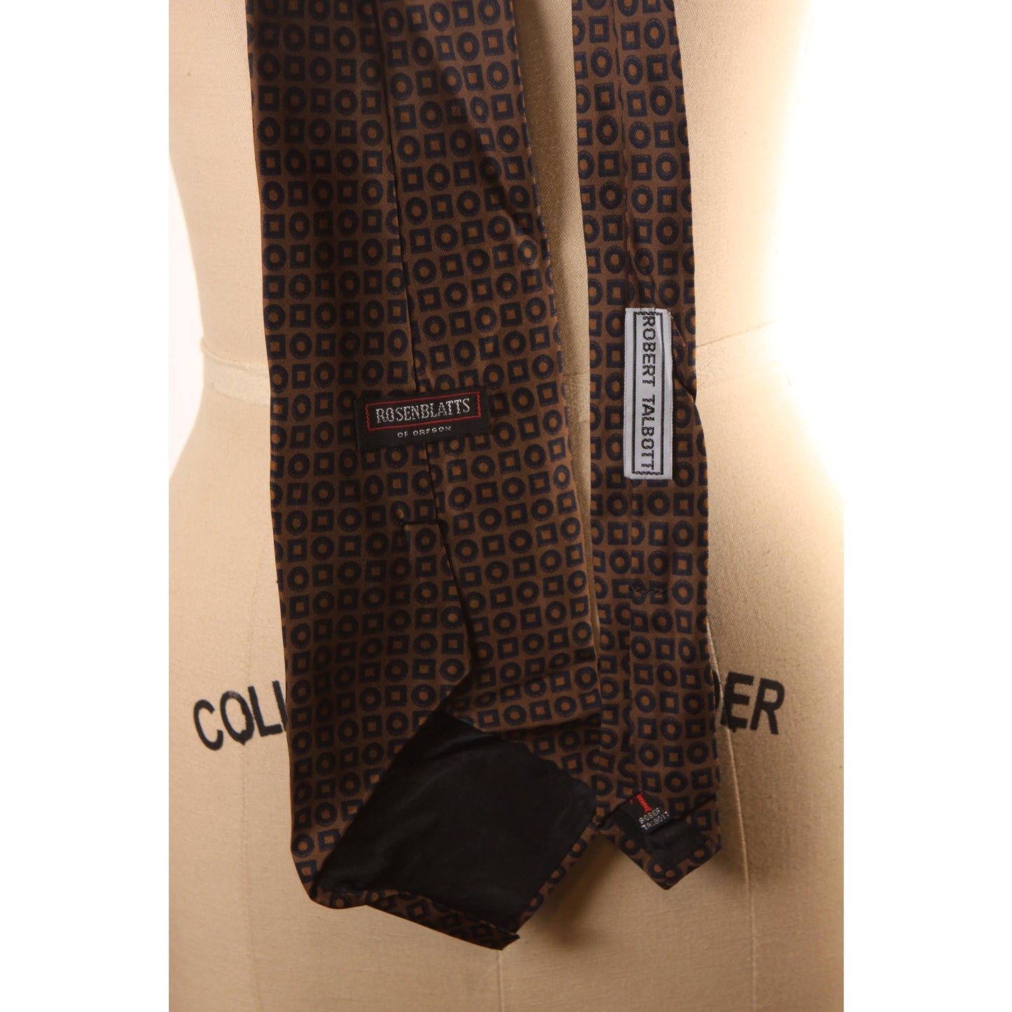 1970s Brown and Black Geometric Print Wide Necktie Tie by Rosenblatt's Robert Talbott