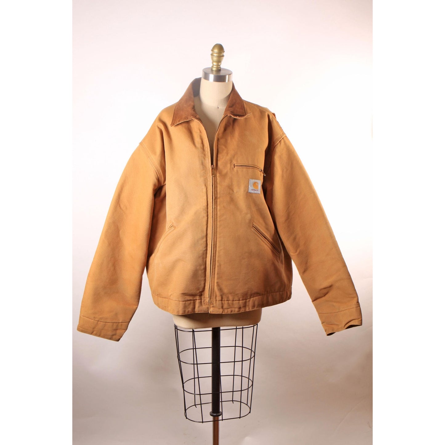 1980s Tan Long Sleeve Corduroy Collar Blanket Lined Zip Up Jacket Chore Coat by Carhartt