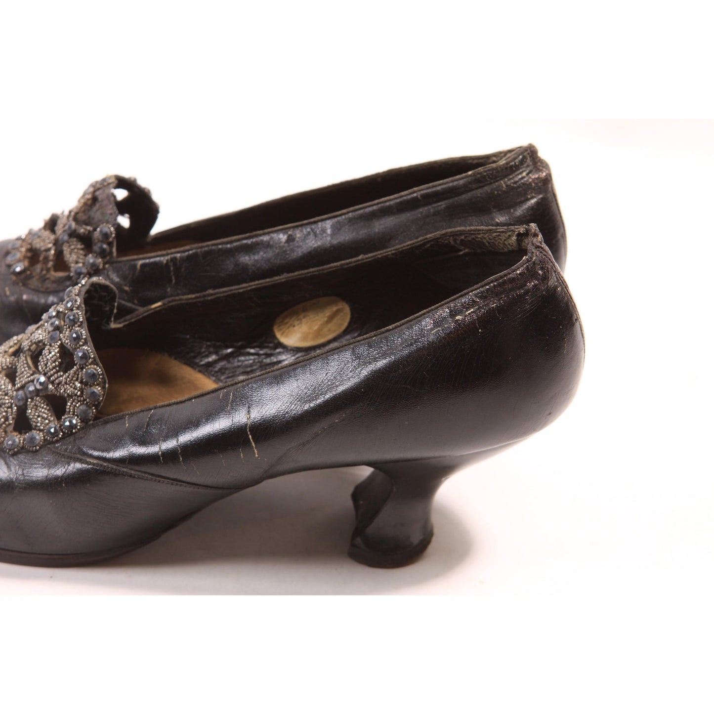Antique 1920s Flapper Beaded Black Pointed Toe High Heel Pump Shoes