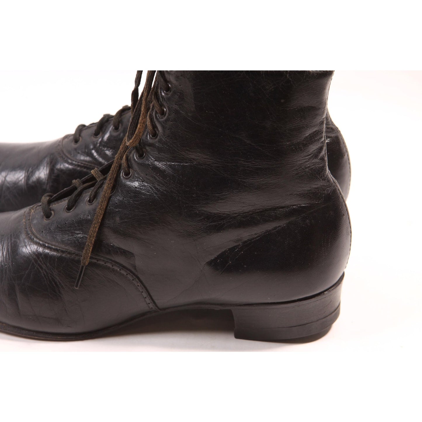 Antique 1900s 1910s Black Leather Lace Up Edwardian Boots