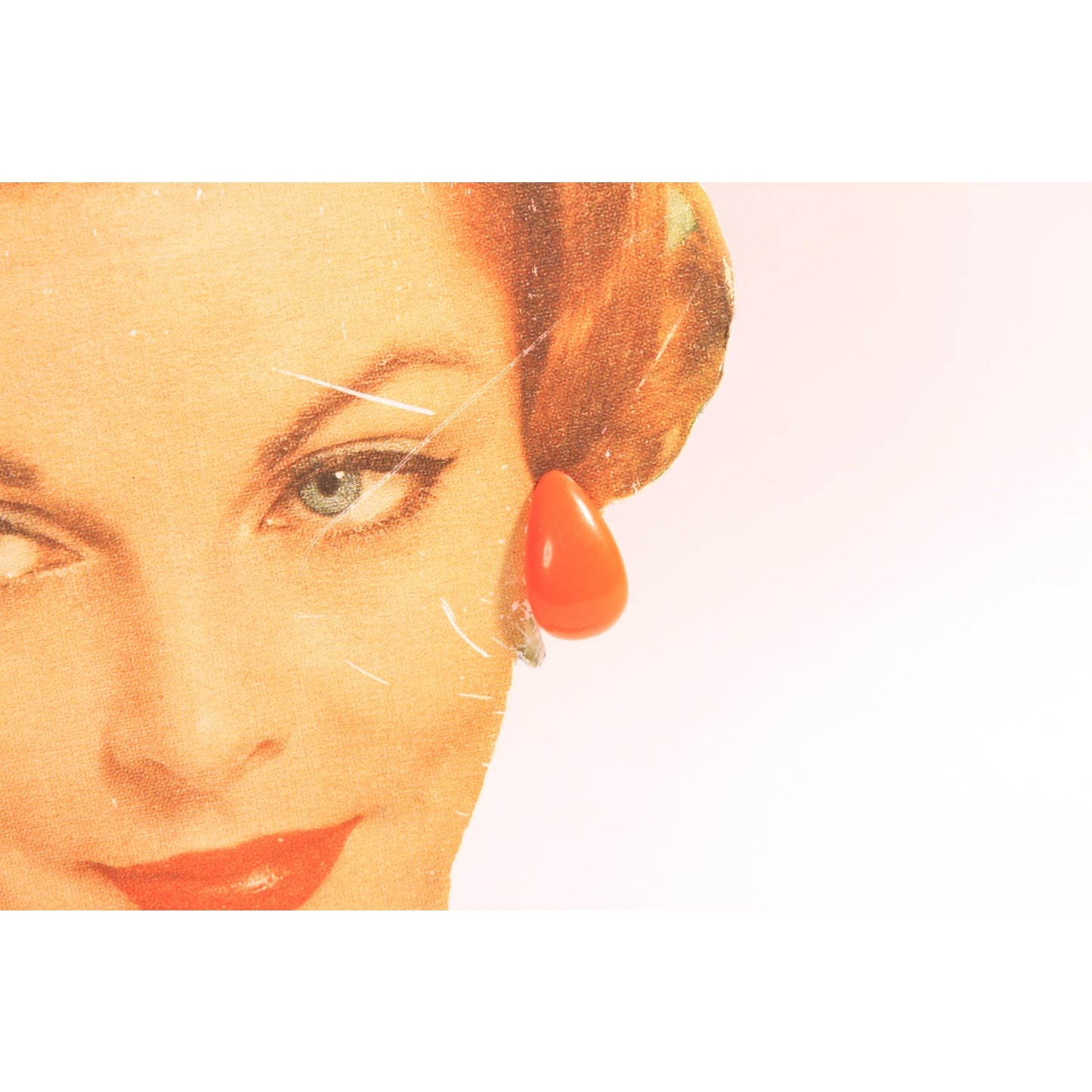 1960s Orange Plastic Tear Drop Screw Back Earrings