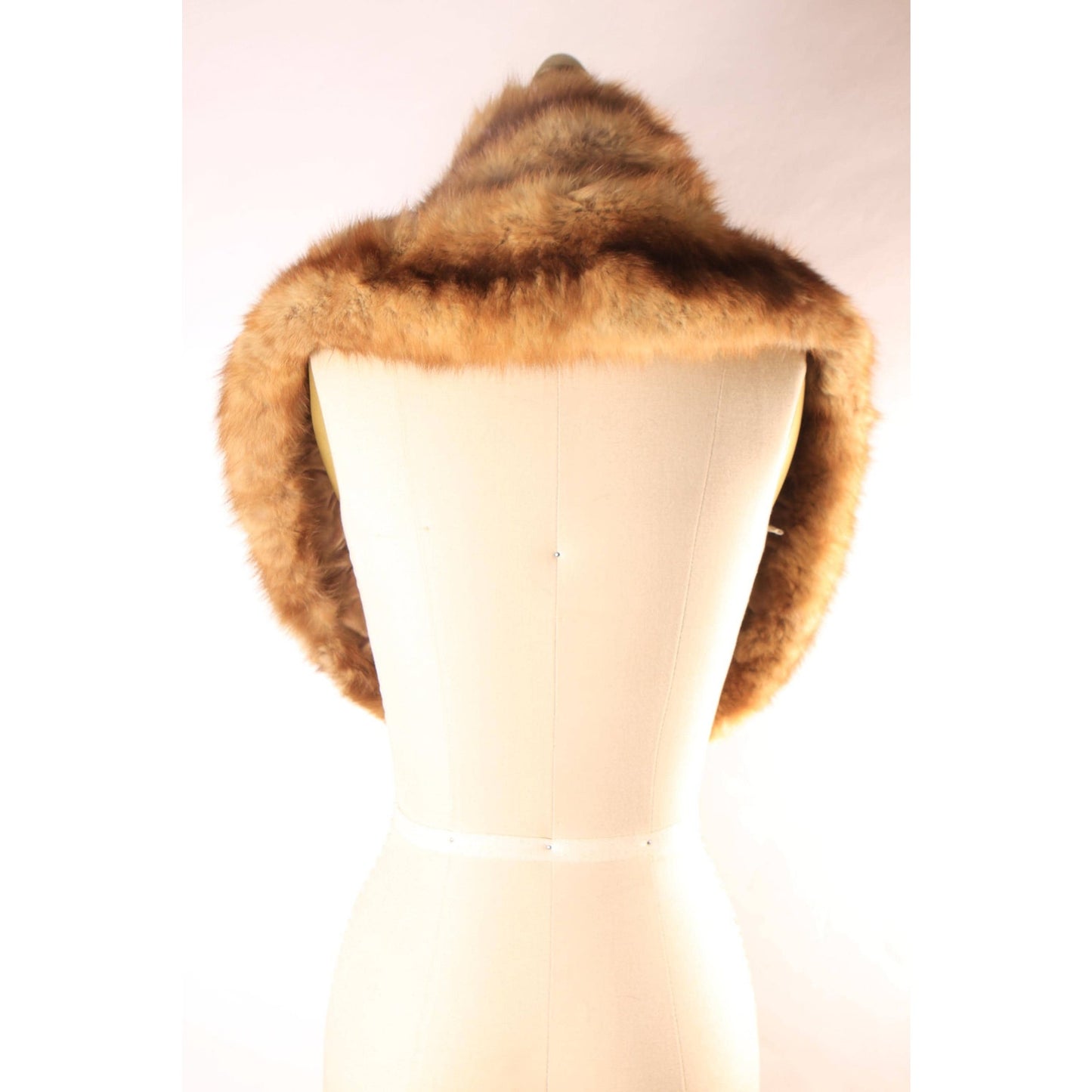 1950s Brown Marten Fur Fuzzy Double Pelt Velvet Lined Collar