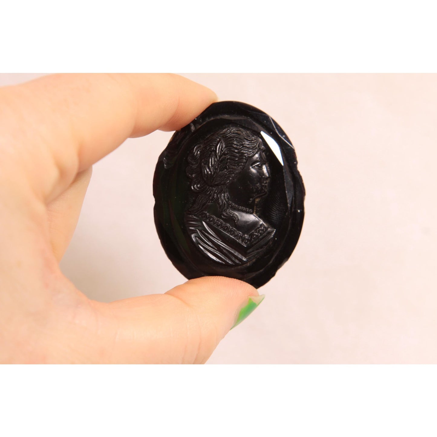 Antique Victorian 1800s Black Glass Base Cameo Brooch