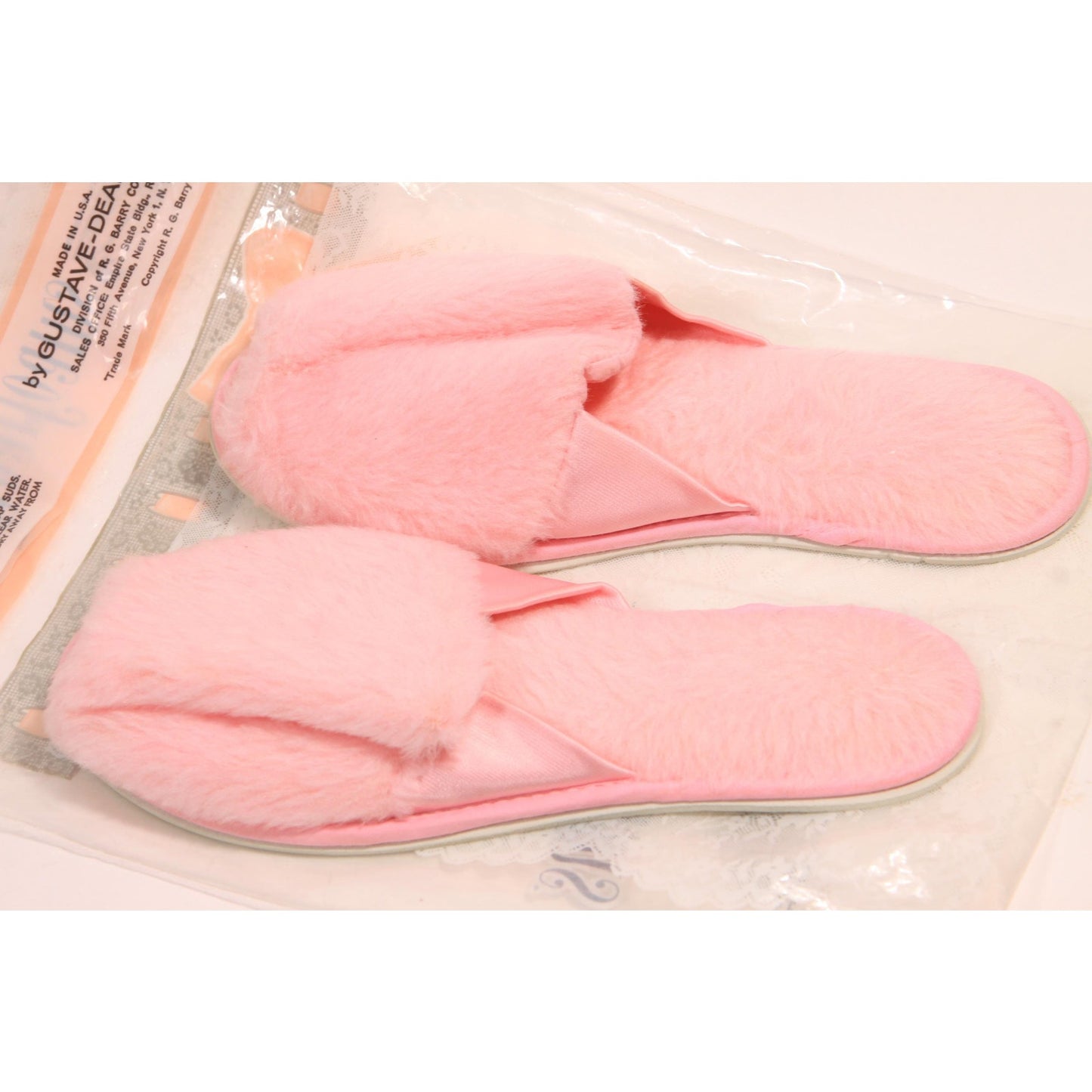 Deadstock 1950s 1960s Pink Fuzzy Faux Fur Slippers by Dearfoams-Size 6 1/2-7 1/2