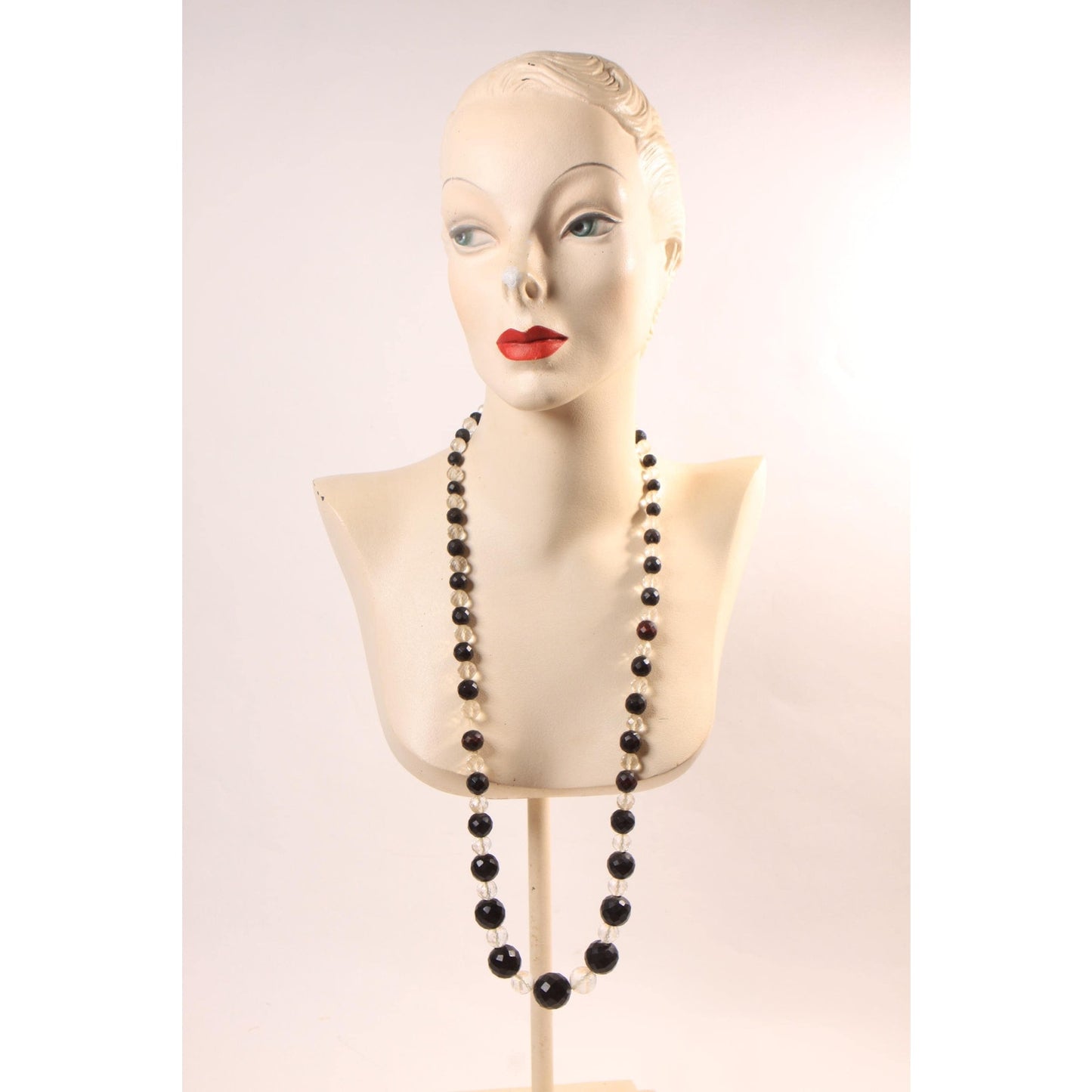 Vintage Clear Faceted Glass Beads and Black Plastic Beaded Necklace
