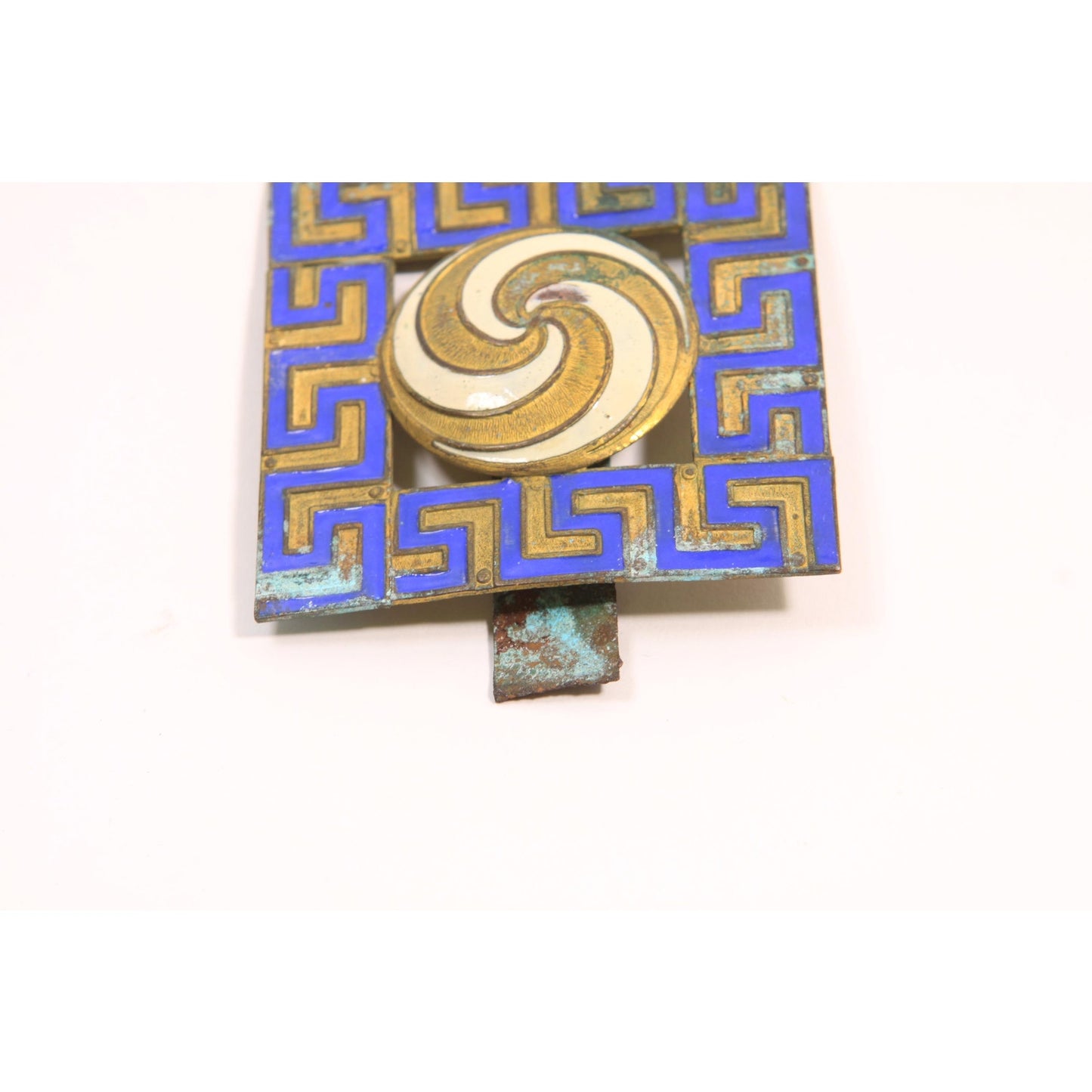 1920s 1930s Art Deco Egyptian Revival Blue and Bronze Half Belt Buckle Clip