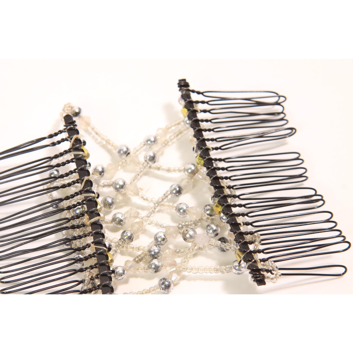 1990s 2000s Y2K Black, Silver and Gold Beaded EZ Stretch Hair Comb