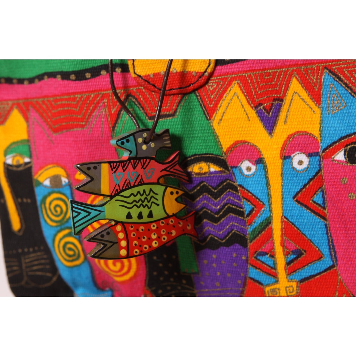 Deadstock 1980s Novelty Rainbow Multi-Colored Cat Print Top Handle Crossbody Shoulder Strap Purse by Laurel Burch
