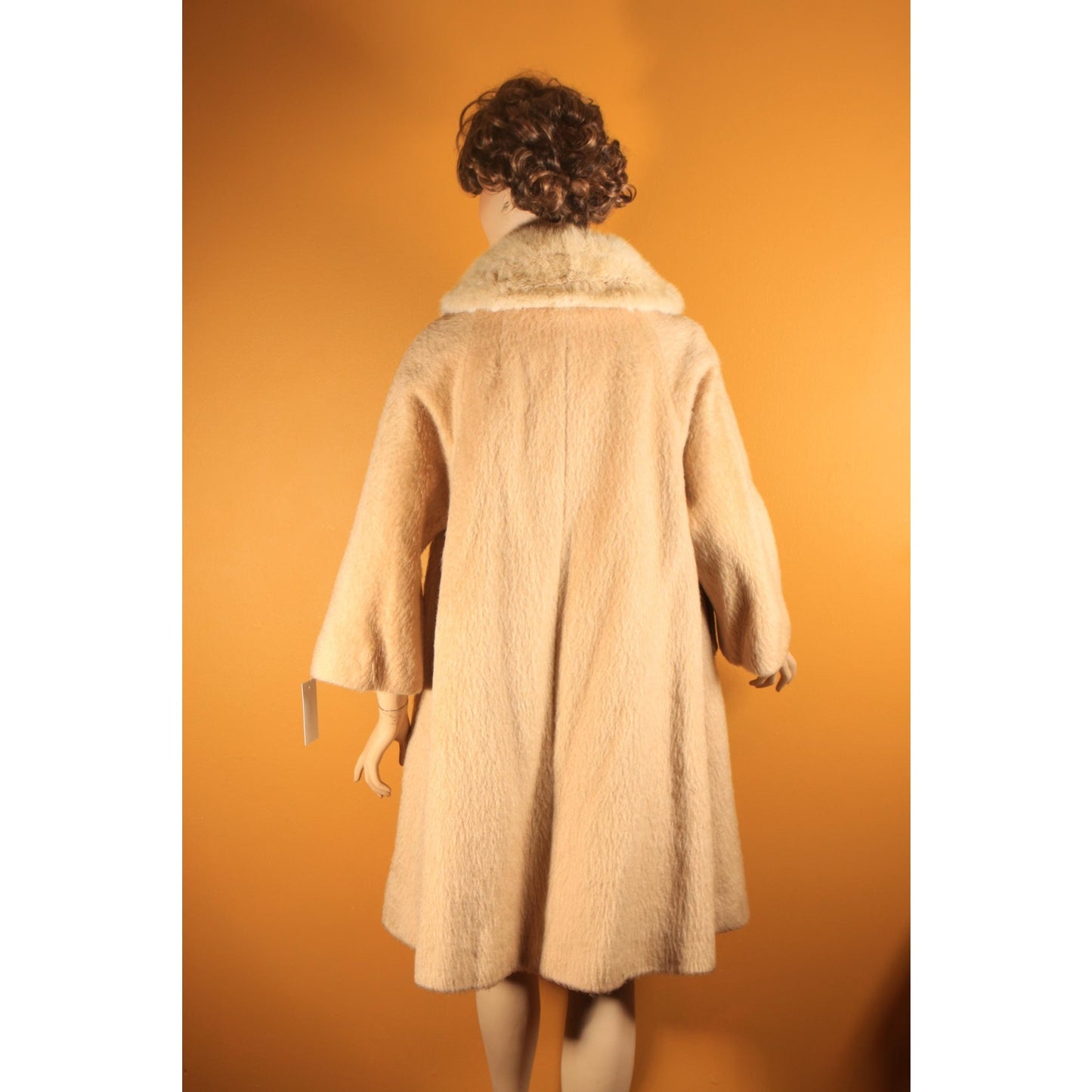 1950s Tan and Cream Bracelet Sleeve Mink Fur Collar Swing Coat by Lilli Ann -M-XL