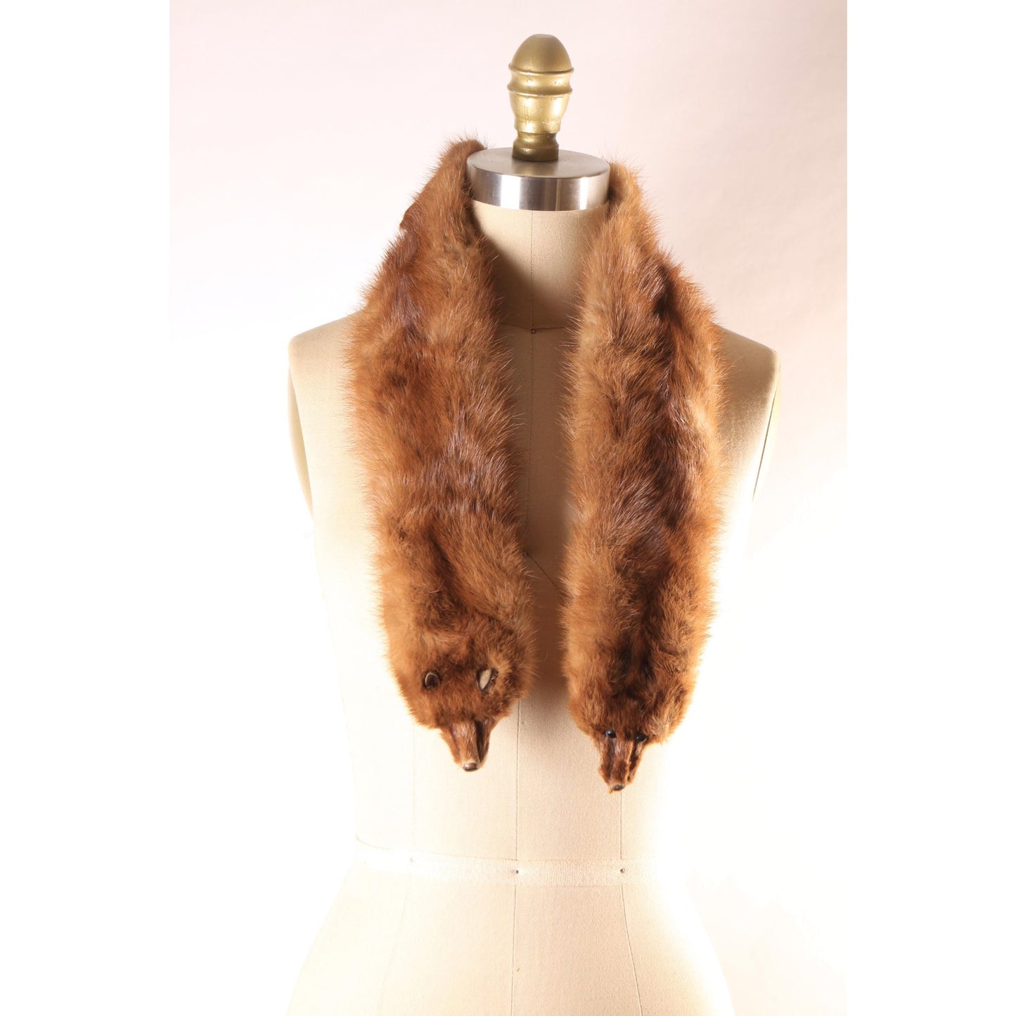 1950s Two Mink Pelt Fur Clip Shawl Wrap