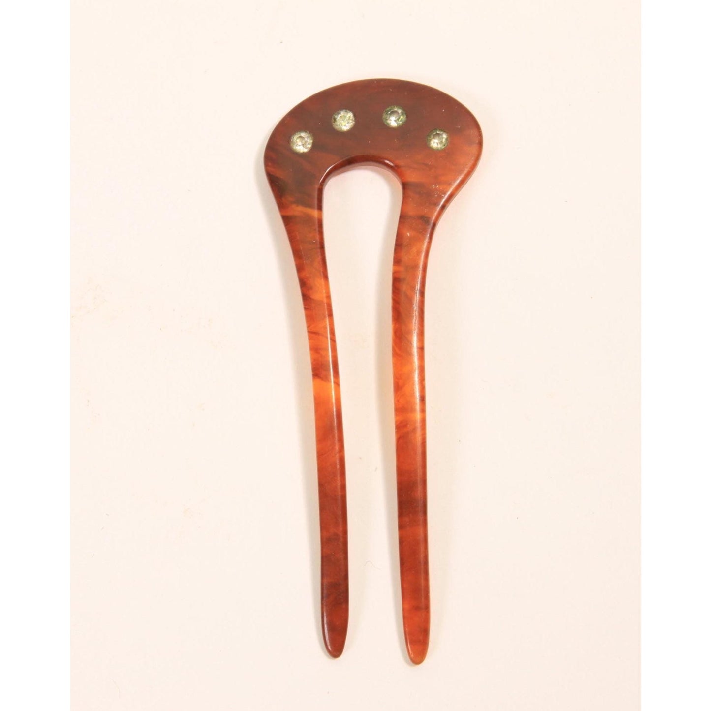 1910s 1920s Edwardian Tortoise Brown Rhinestone Curved Hair Fork Comb