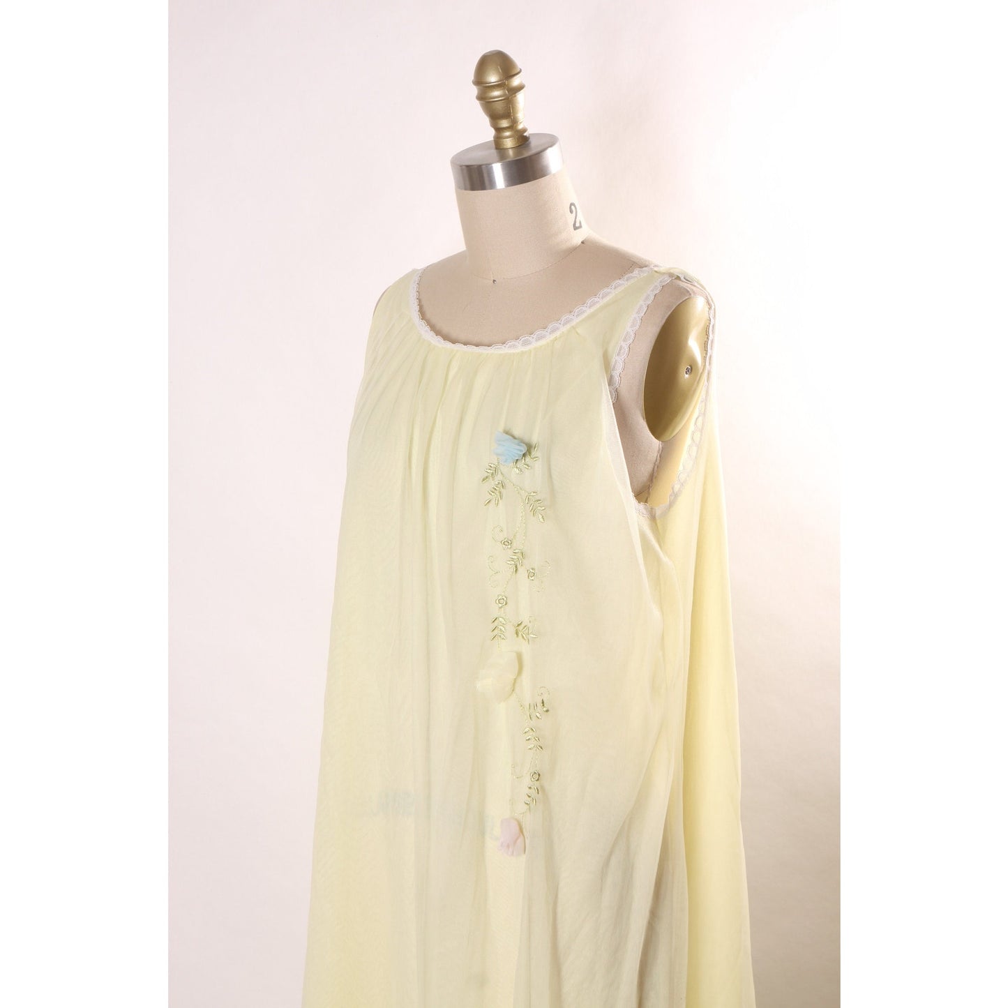 1950s 1960s Yellow, Green and Blue 3D Flower Floral Nylon Lingerie Night Gown by Nan Flower -L