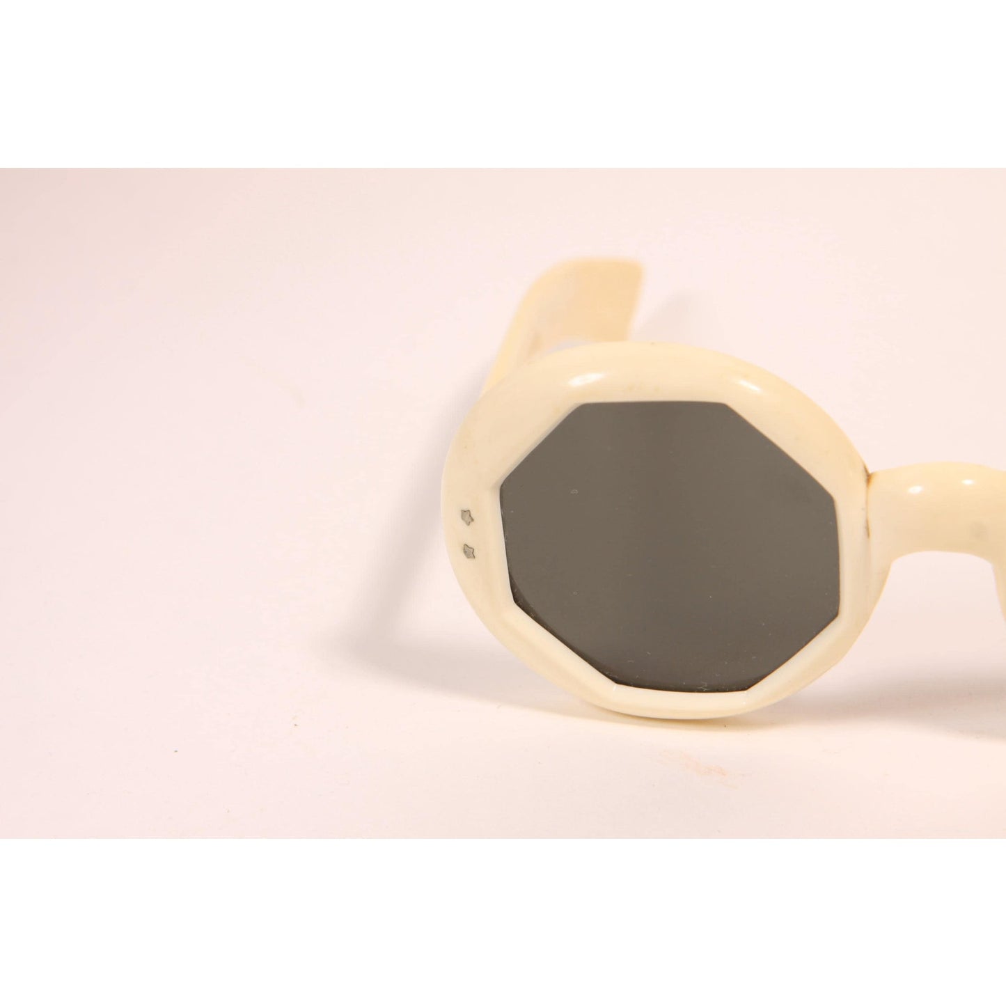 1960s Cream White and Gray Tinted Lenses Octagon Shape Mod Sunglasses Italy
