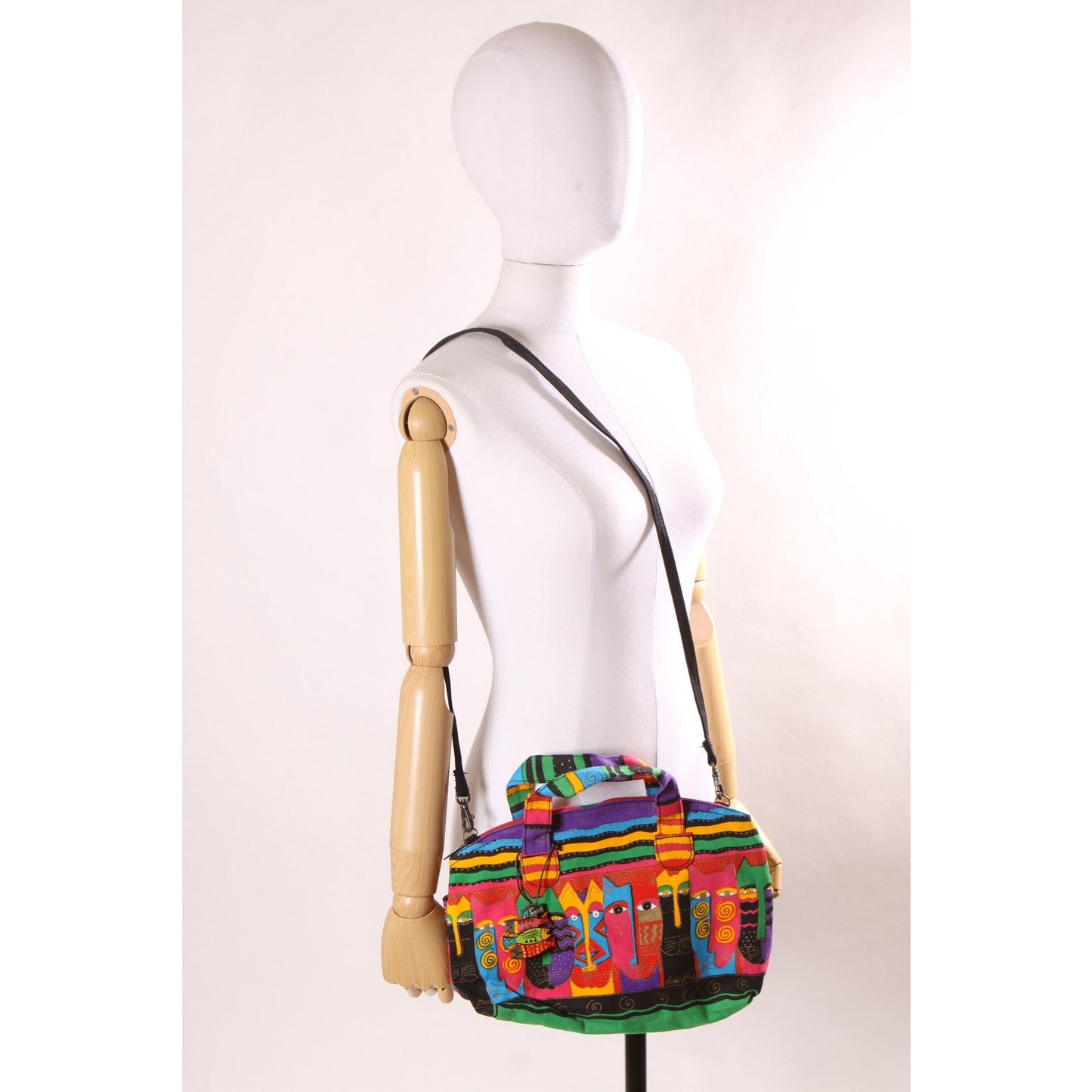 Deadstock 1980s Novelty Rainbow Multi-Colored Cat Print Top Handle Crossbody Shoulder Strap Purse by Laurel Burch