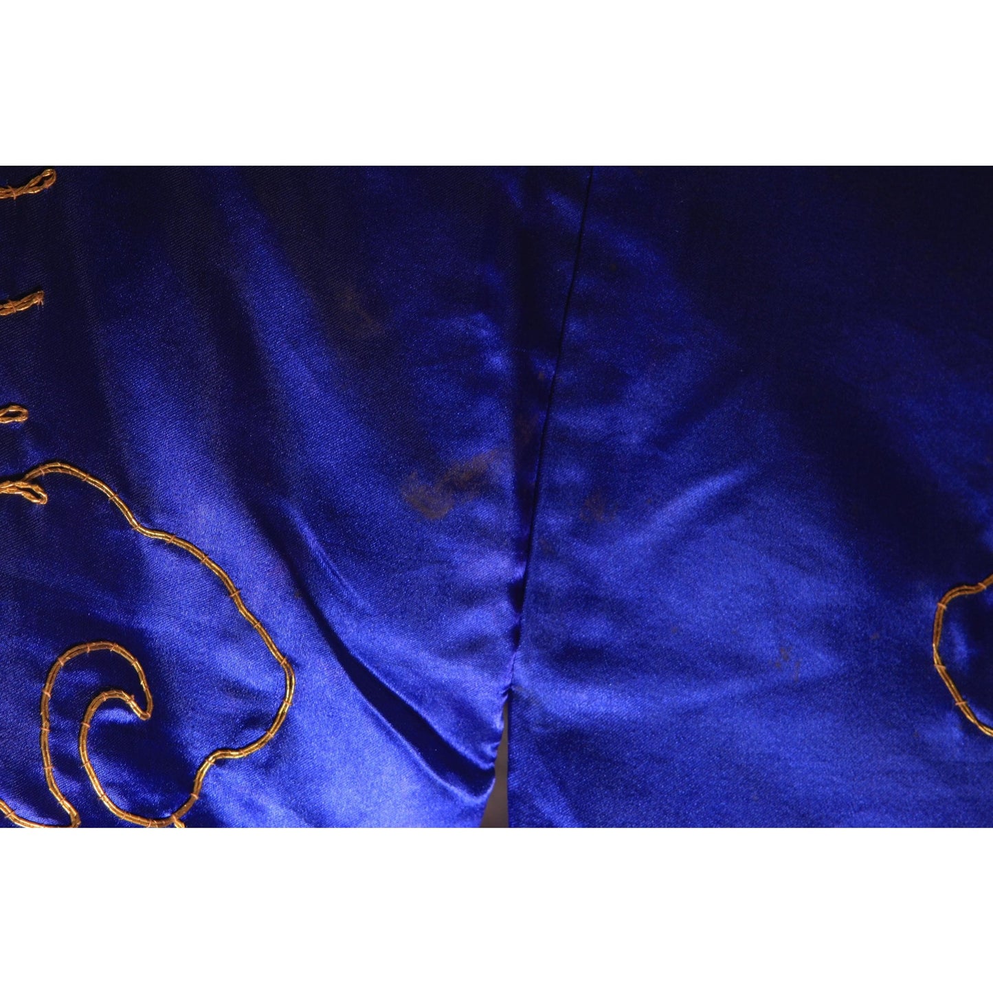 1950s Blue, Gold and Red Novelty Japanese Dragon Waist Tie Robe Kimono-L