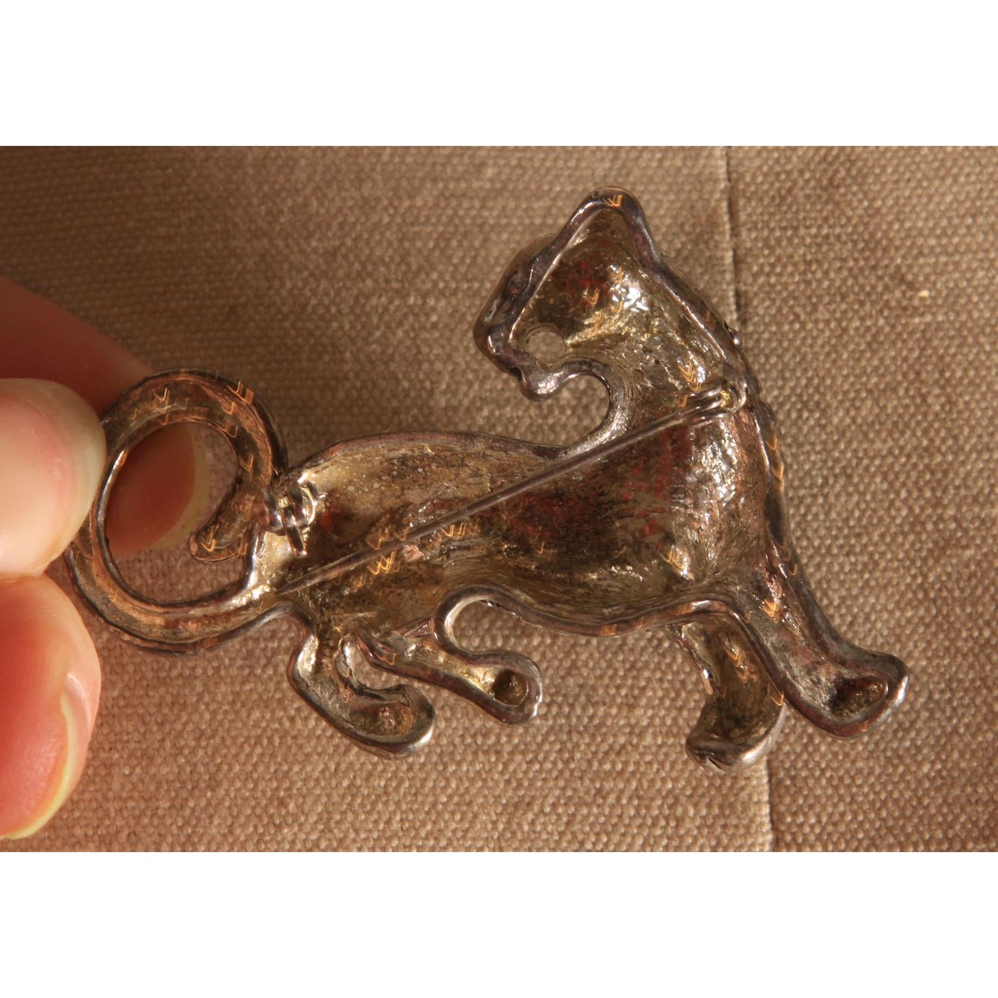 1980s Silver Tone Metal Big Cat Leopard Novelty Brooch