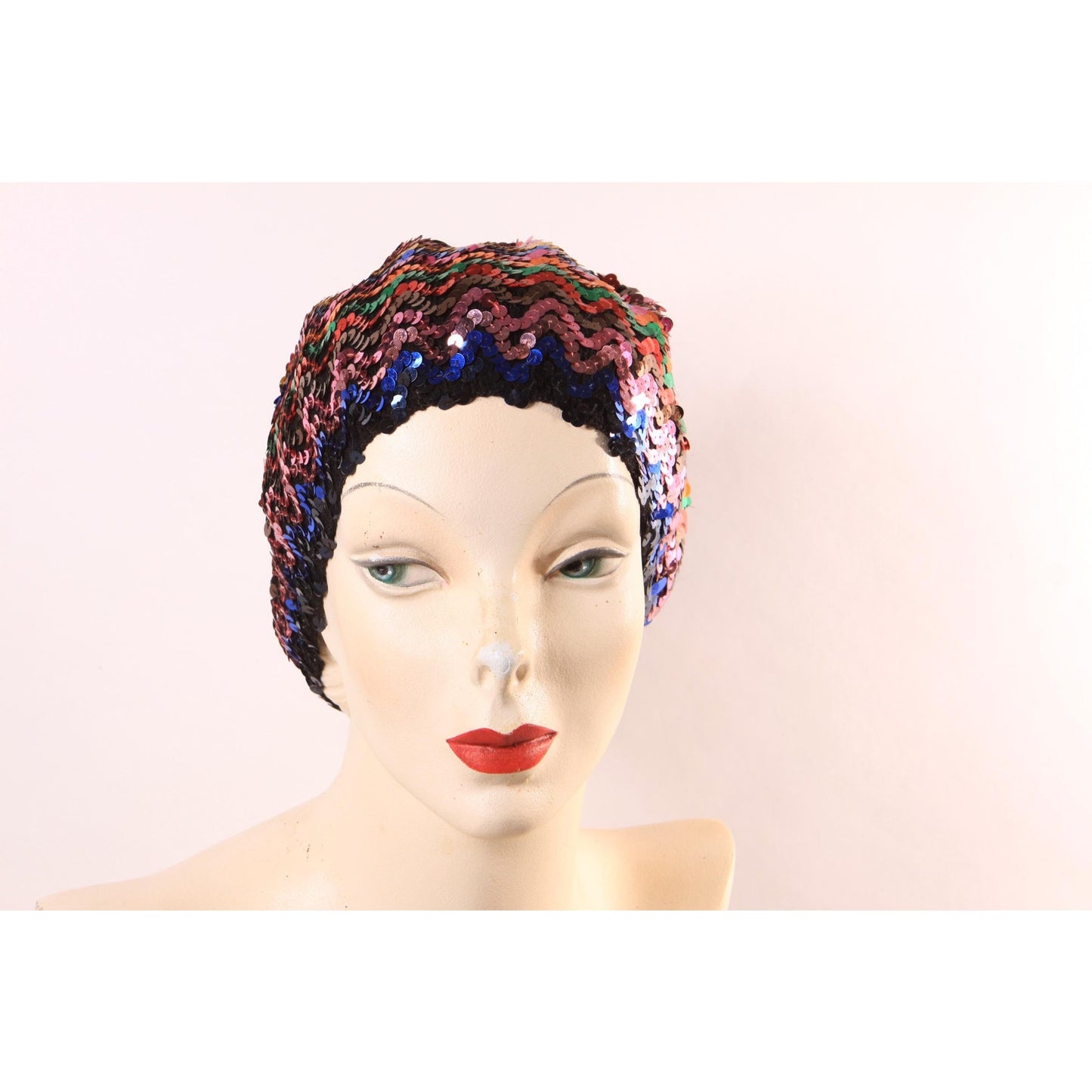 1970s 1980s Black and Multi-Colored Rainbow Sequin Slouchy Hat