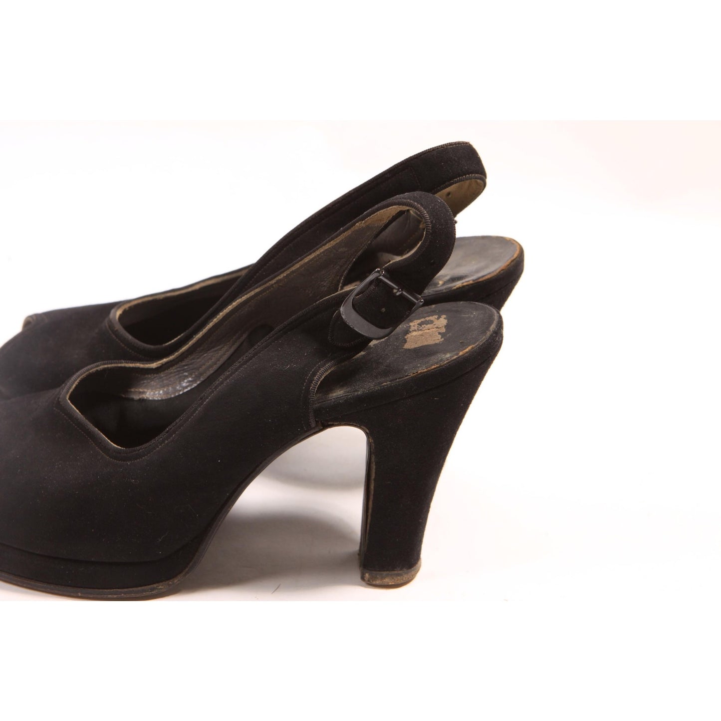 1940s Black Open Toe Slingback High Heel Pumps Shoes by I. Miller
