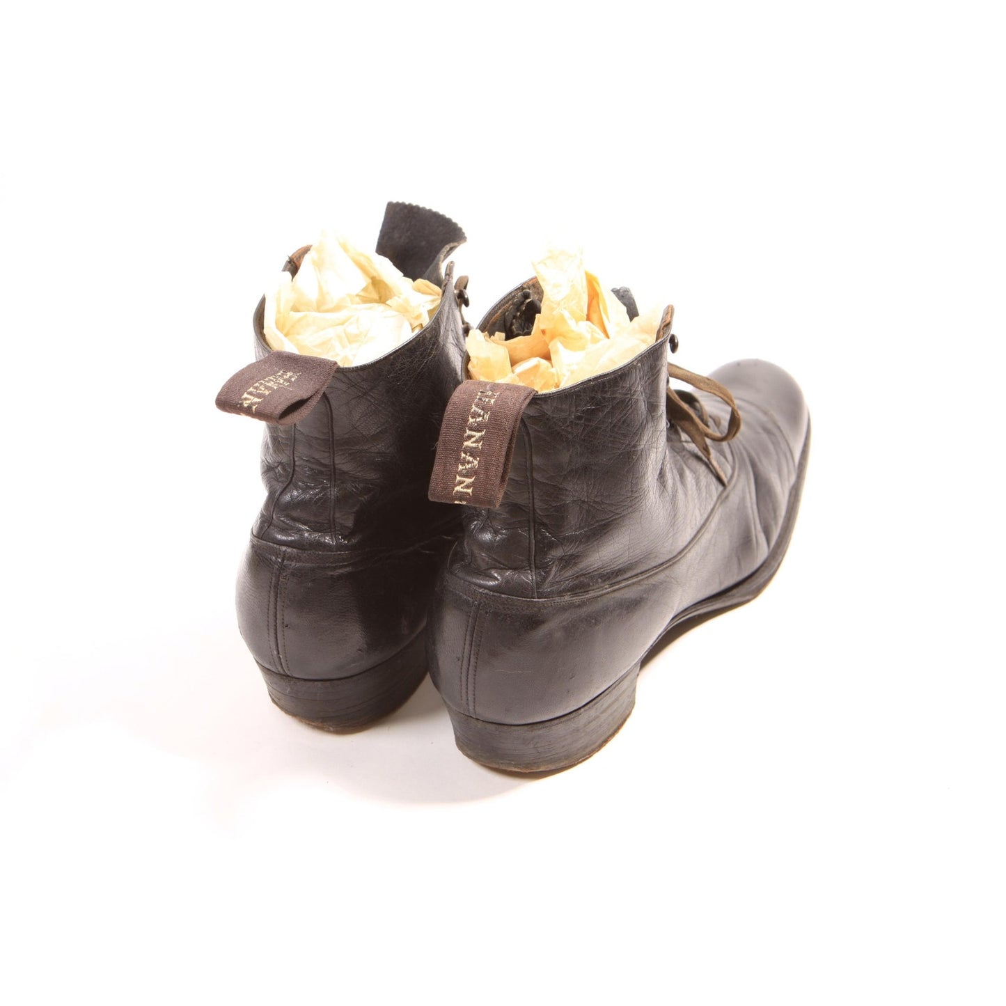 Antique 1900s 1910s Edwardian Black Leather Mens Lace Up Boots by Hanan & Son
