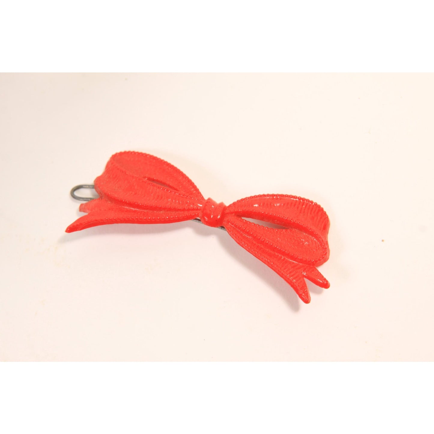 1940s 1950s Novelty Red Plastic Bow and Pink Leaf Hair Barrette Clip