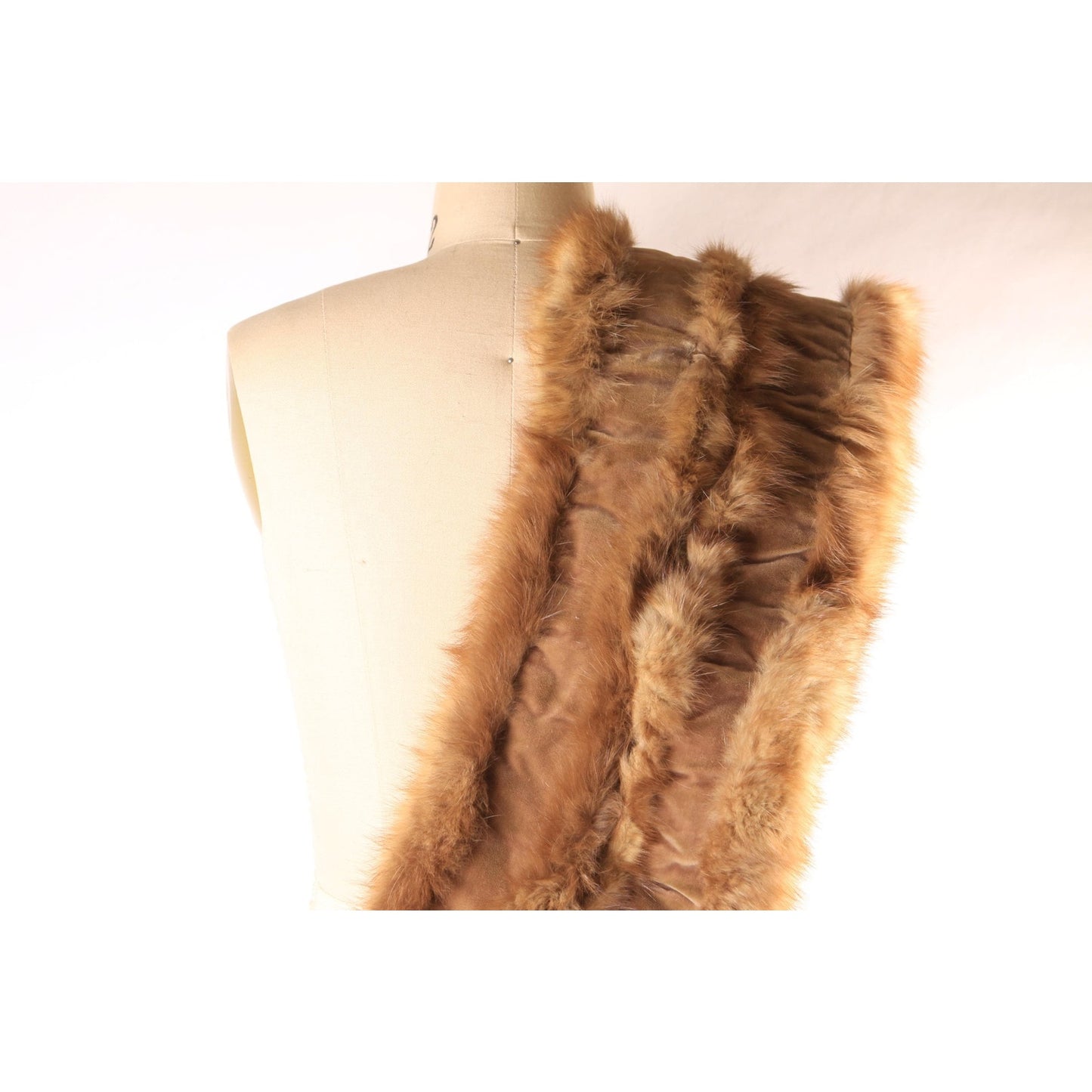 1950s Brown Marten Fur Fuzzy Double Pelt Velvet Lined Collar