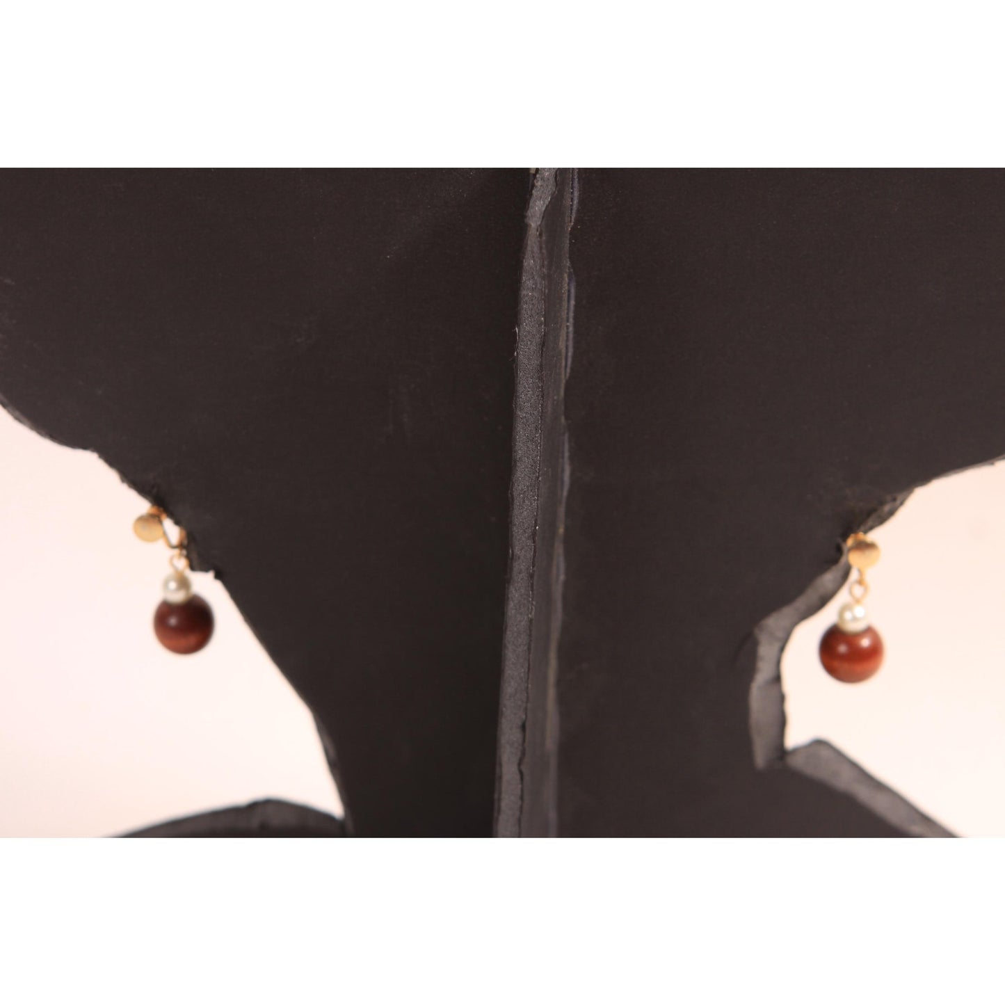 1950s Wood Beaded and Faux Pearl Screw Back Earrings