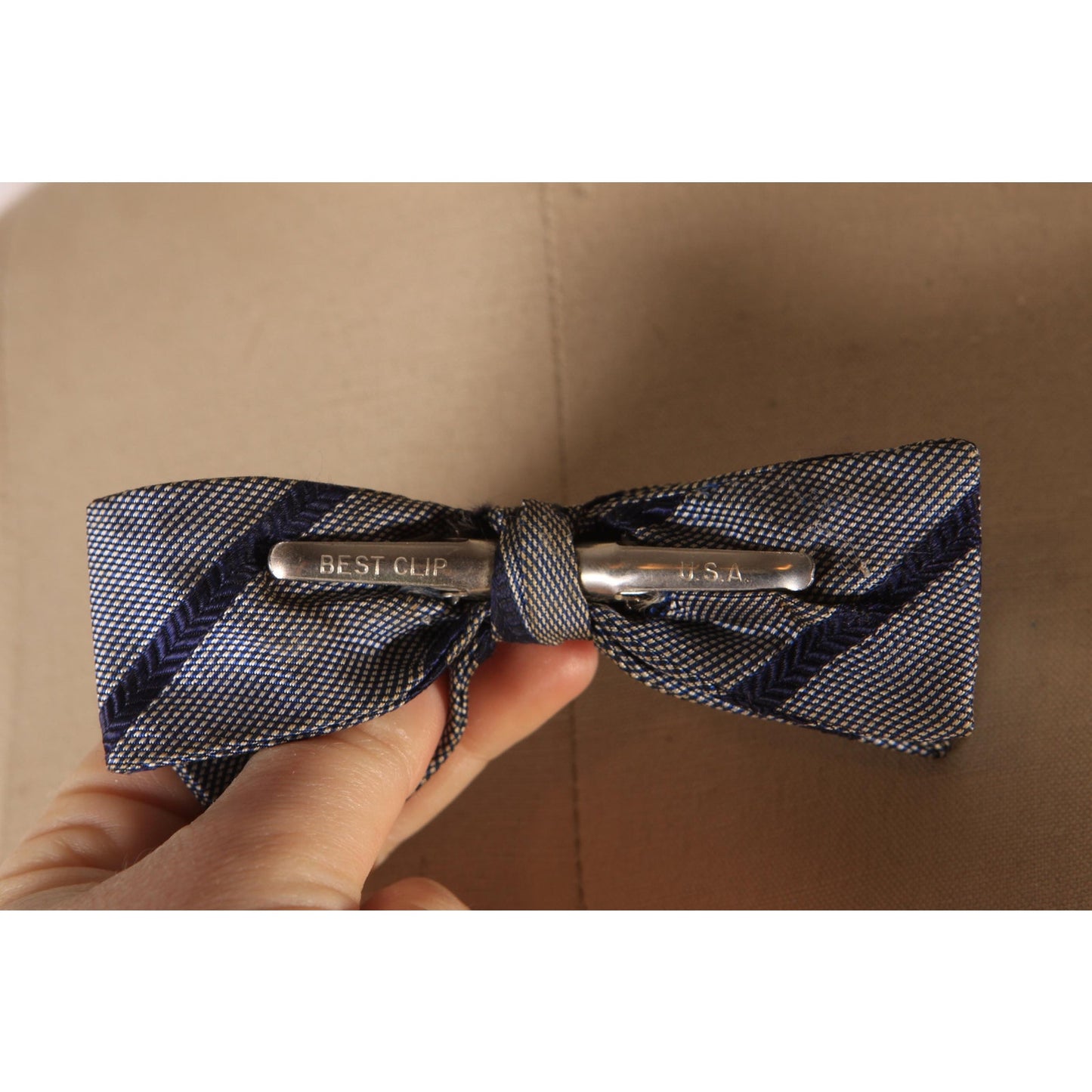 1950s 1960s Navy Blue Striped Tie Bowtie