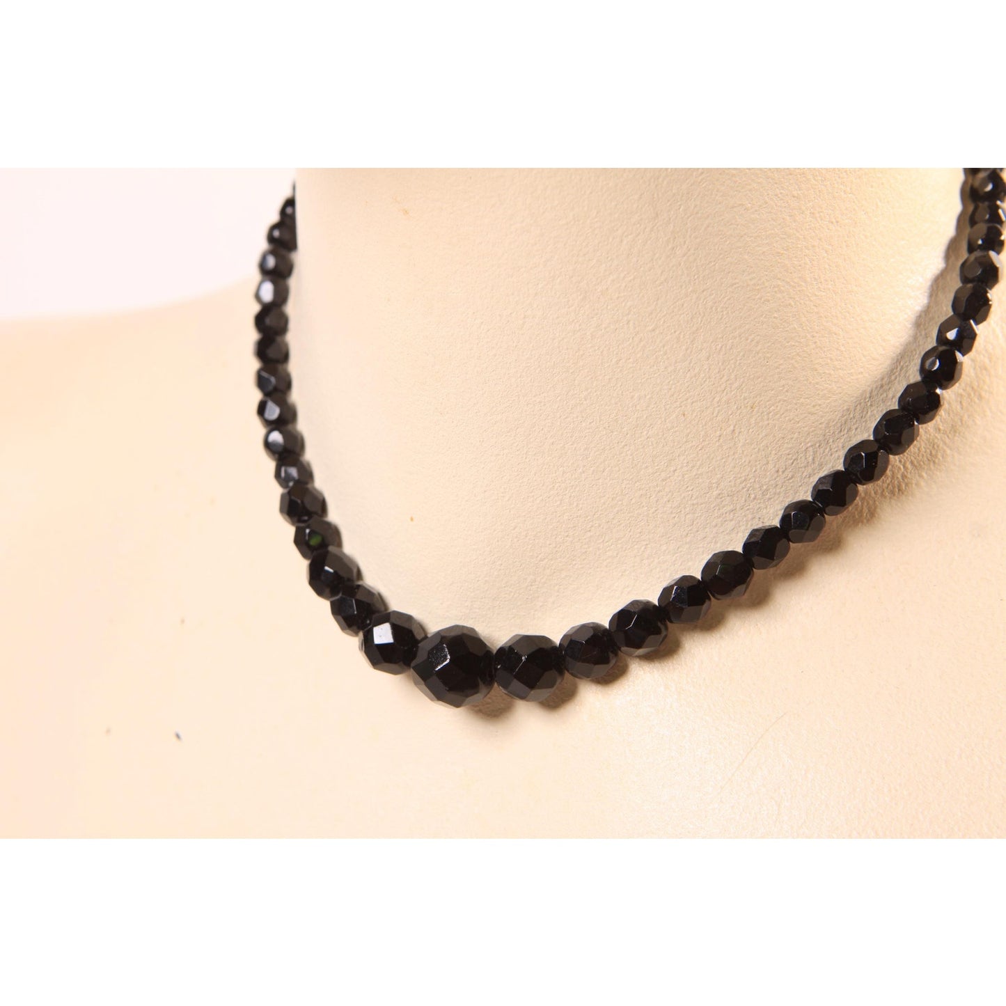 1950s Black Faceted Glass Beaded Necklace