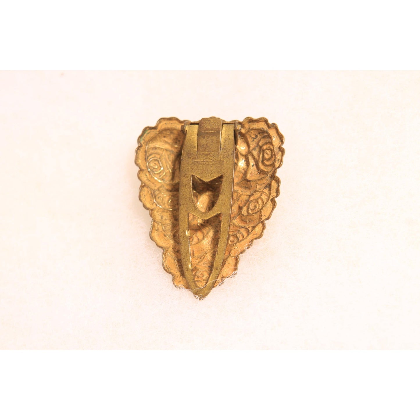Antique 1920s Gold Tone Metal Floral Flower Dress Fur Clip