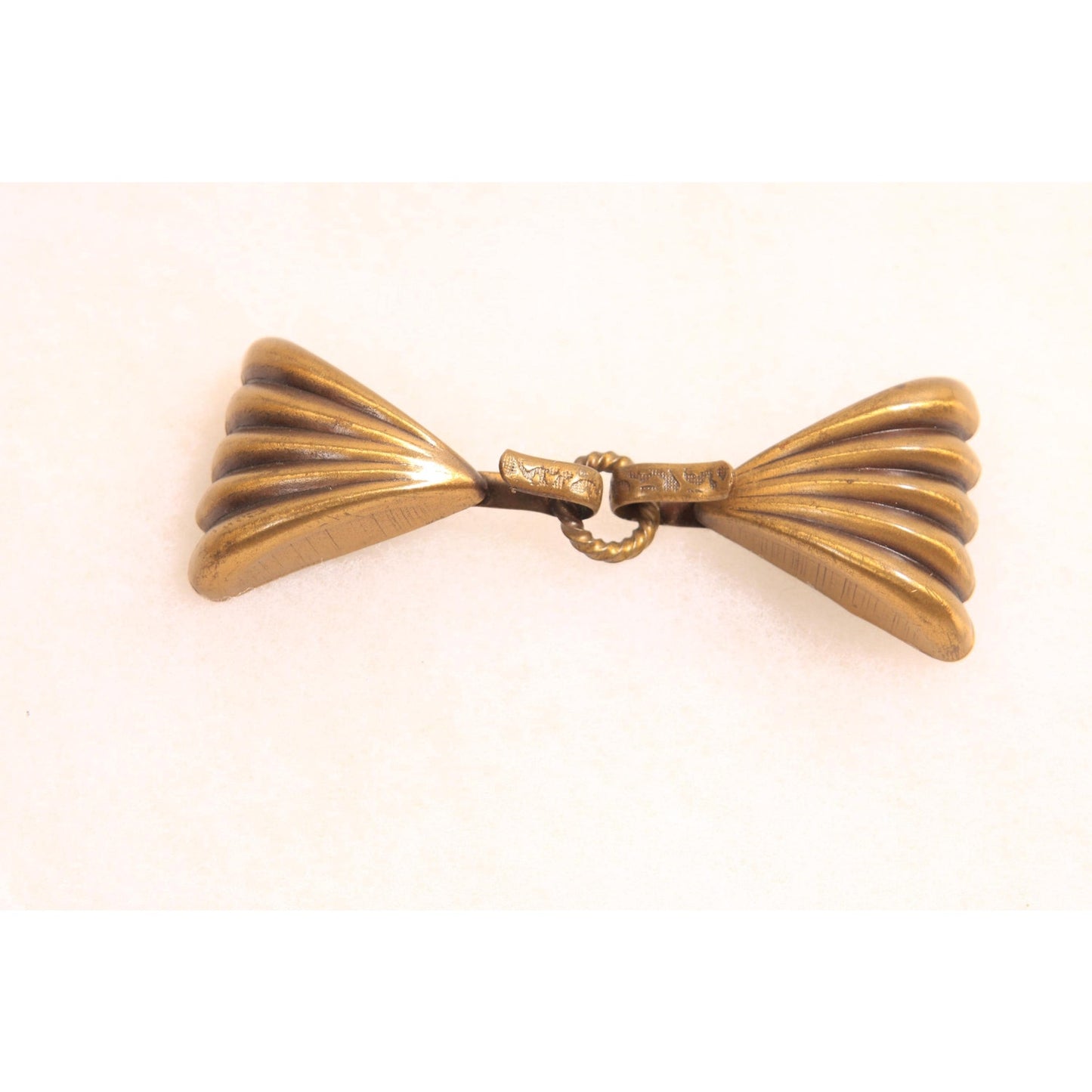 Antique 1920s Brass Gold Tone Metal Bow Shape Belt Buckle
