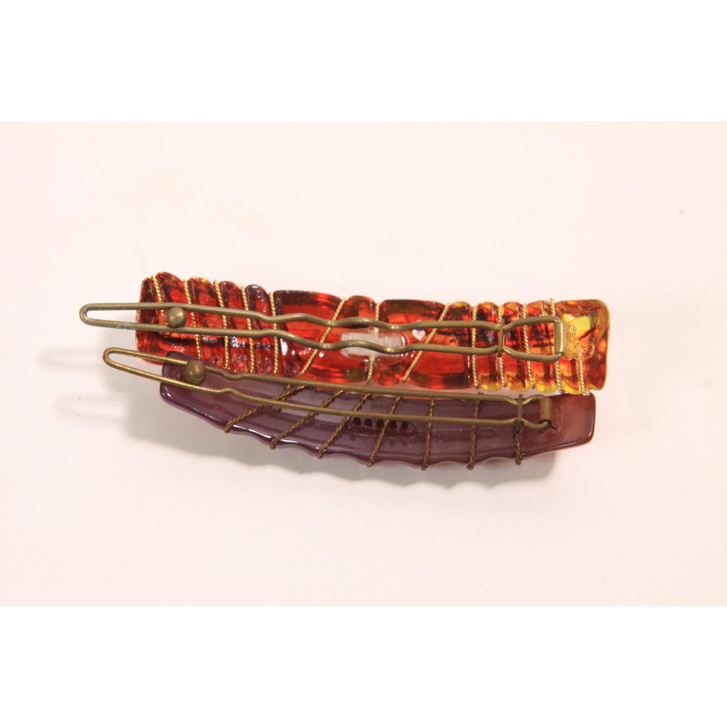 1940s 1950s Brown Tortoise and Purple Plastic Set of 2 Hair Barrette Clips
