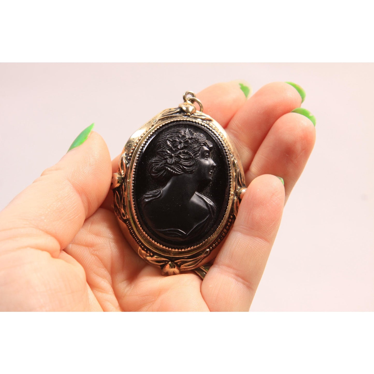 1950s 1960s Black and Gold Tone Metal Necklace Pendant by Coro