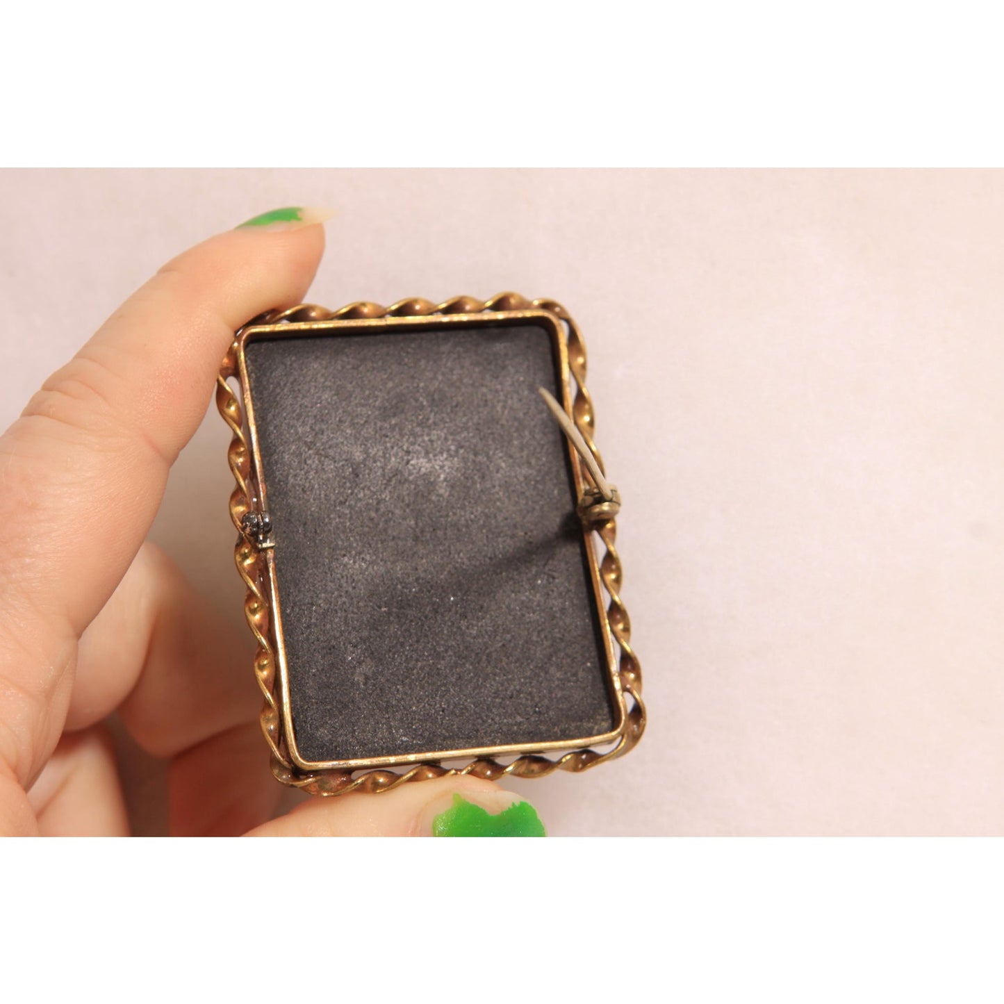Antique Victorian 1800s Black Glass Cameo Square Gold Tone Metal Cameo Brooch