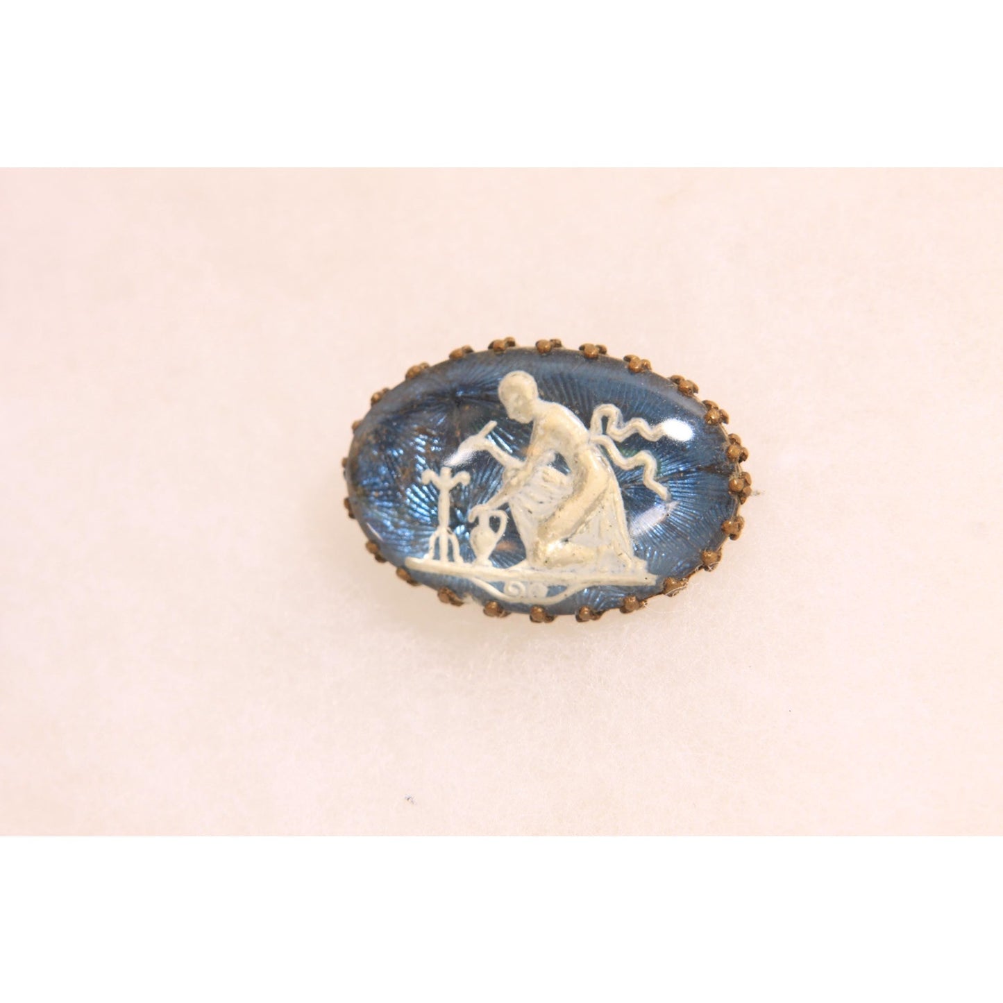 Antique 1800s 1900s Greek Revival Blue and White Brooch