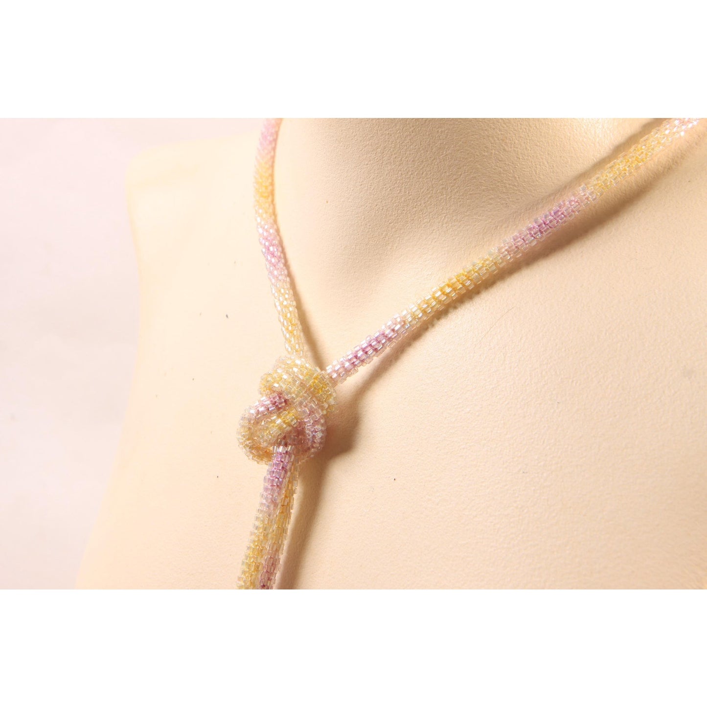 1920s Pastel Purple, Yellow and Cream Beaded Tassel Flapper Necklace