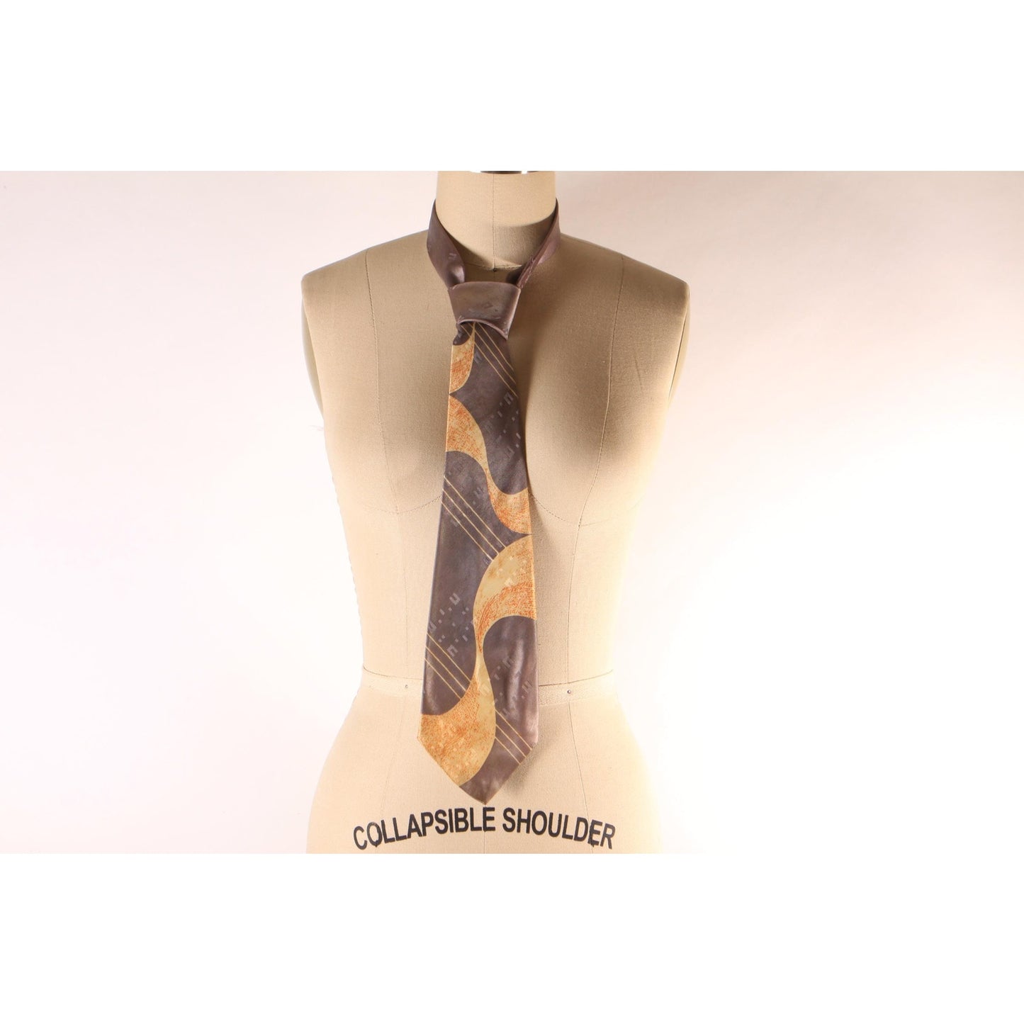 1950s Gray and Tan Abstract Swirl Necktie Tie by Wembley