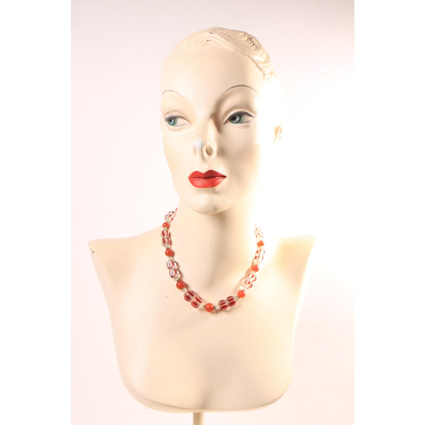 Vintage Clear, Orange and Red Faceted Glass Beaded Necklace