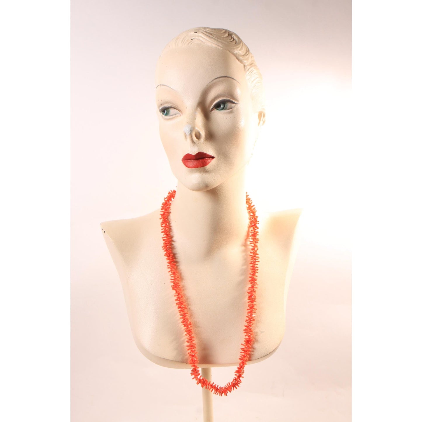1960s 1970s Orange Pink Faux Coral Plastic Beaded Necklace by Hong Kong
