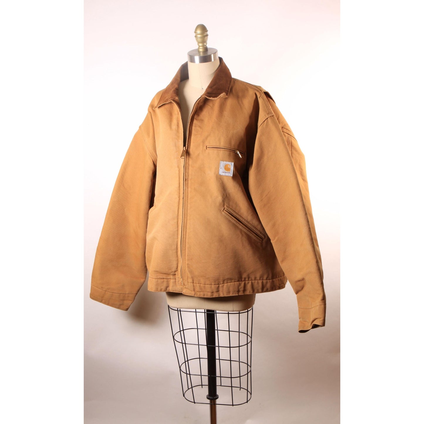 1980s Tan Long Sleeve Corduroy Collar Blanket Lined Zip Up Jacket Chore Coat by Carhartt
