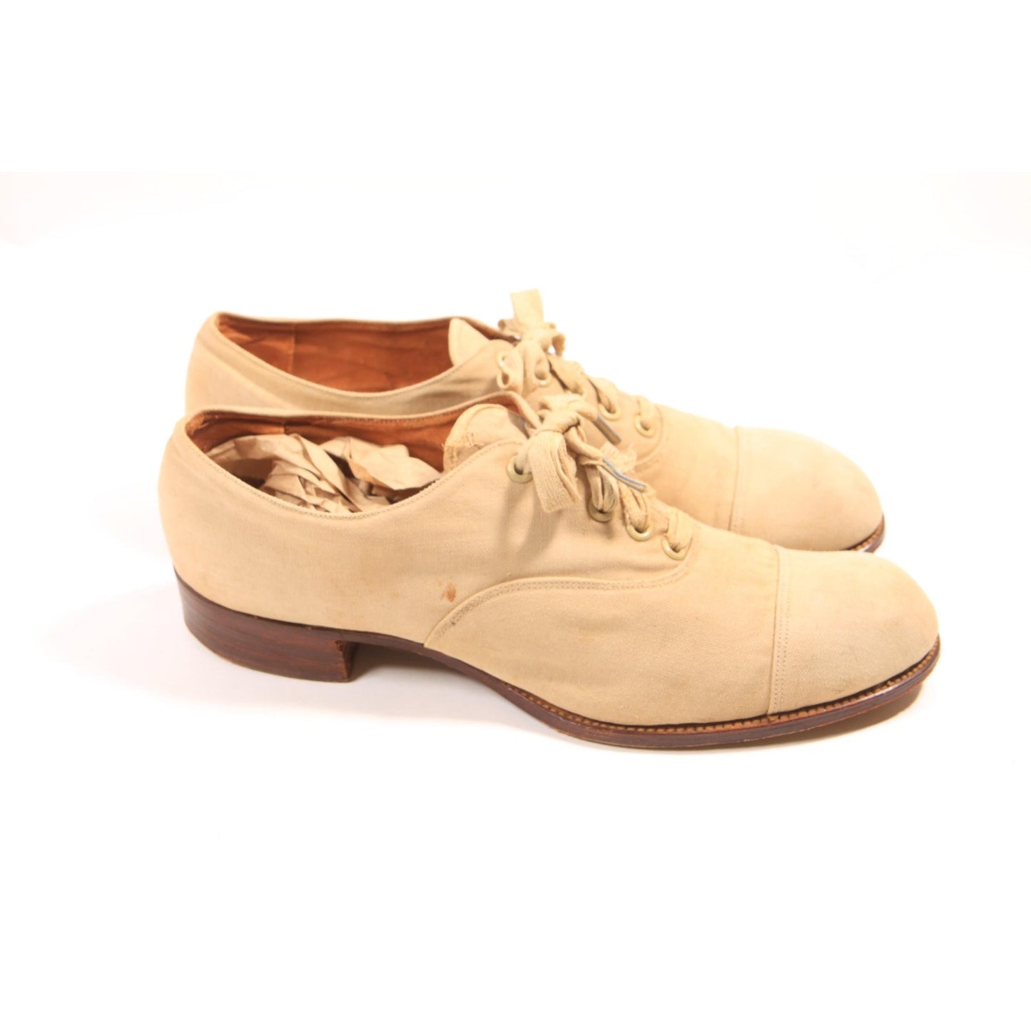 Antique 1920s Tan Fabric Nubuck Dress Oxford Mens Shoes