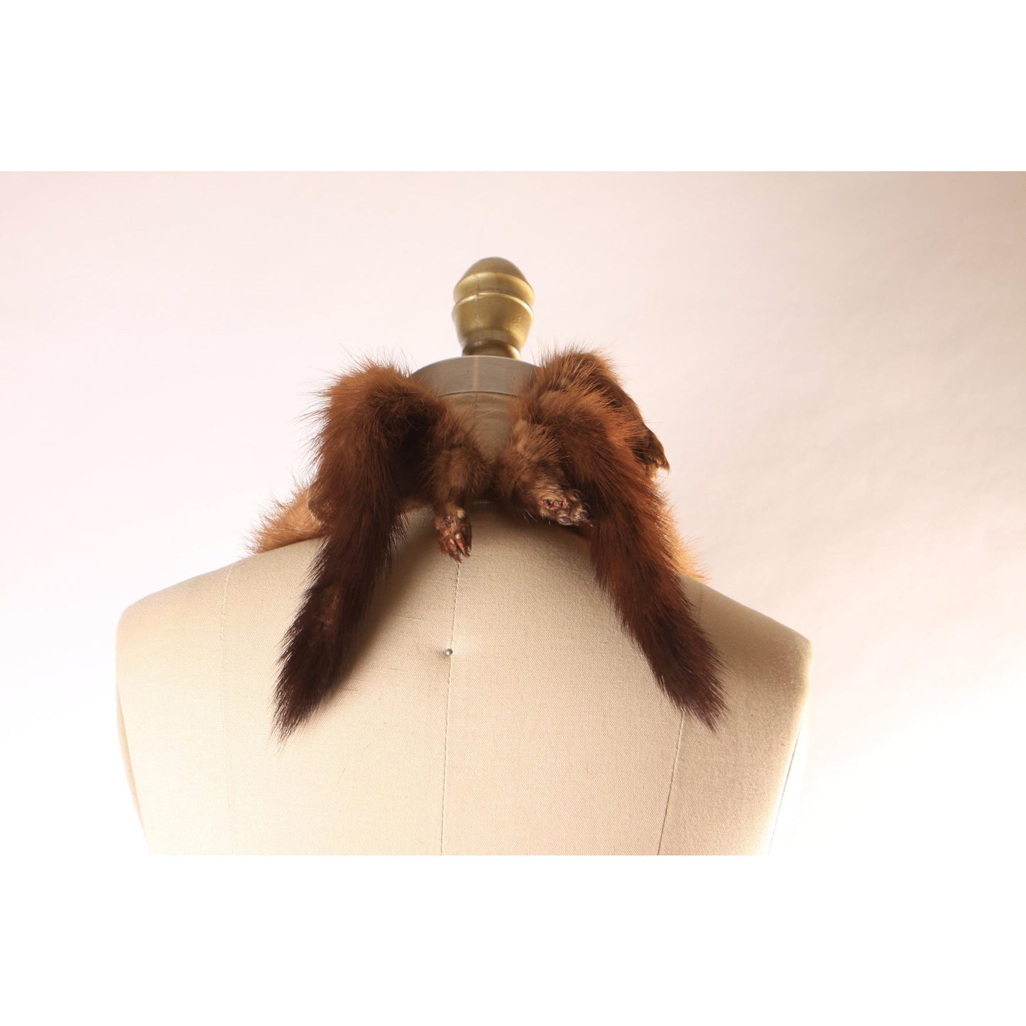 1950s Two Mink Pelt Fur Clip Shawl Wrap