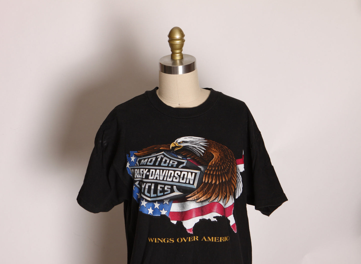 1992 Single Stitch Wabash Valley Terre Haute Indiana Black Short Sleeve American Eagle Harley Davidson Biker T Shirt by Harley Davidson -M