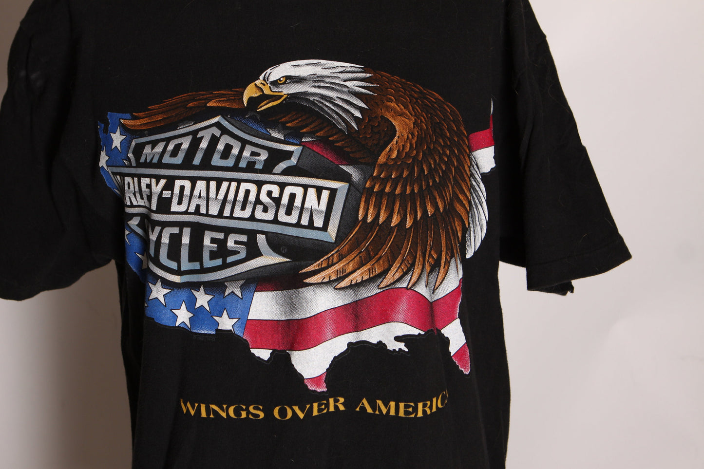 1992 Single Stitch Wabash Valley Terre Haute Indiana Black Short Sleeve American Eagle Harley Davidson Biker T Shirt by Harley Davidson -M