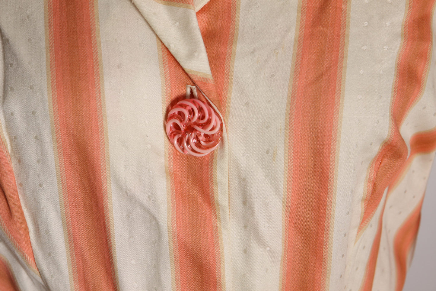 1950s Peach Pink, Tan and Crea 3/4 Length Sleeve Fit and Flare Dress by Julie Miller